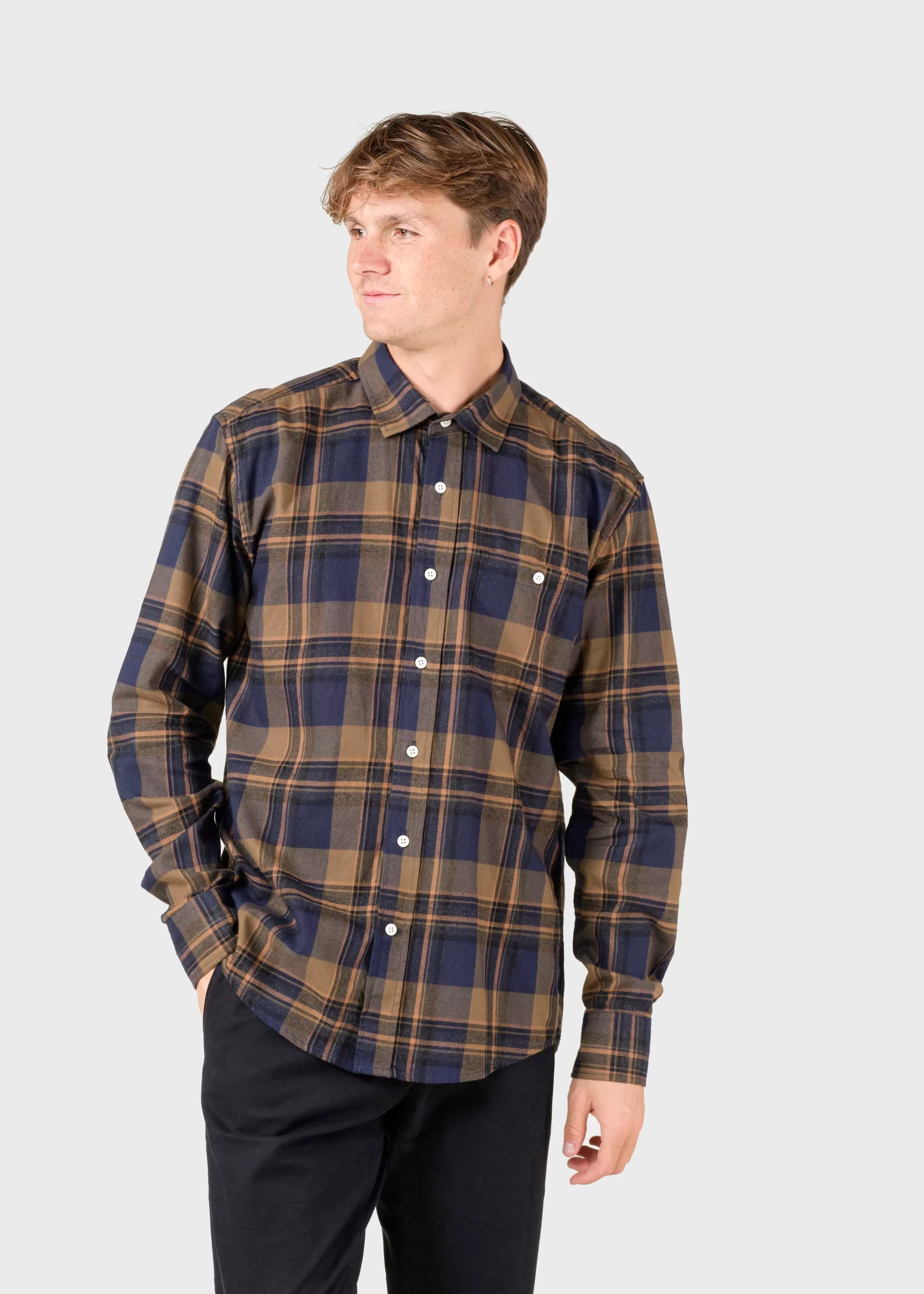 Klitmoller Collective Eddie shirt - Black/brown/navy- Hemden