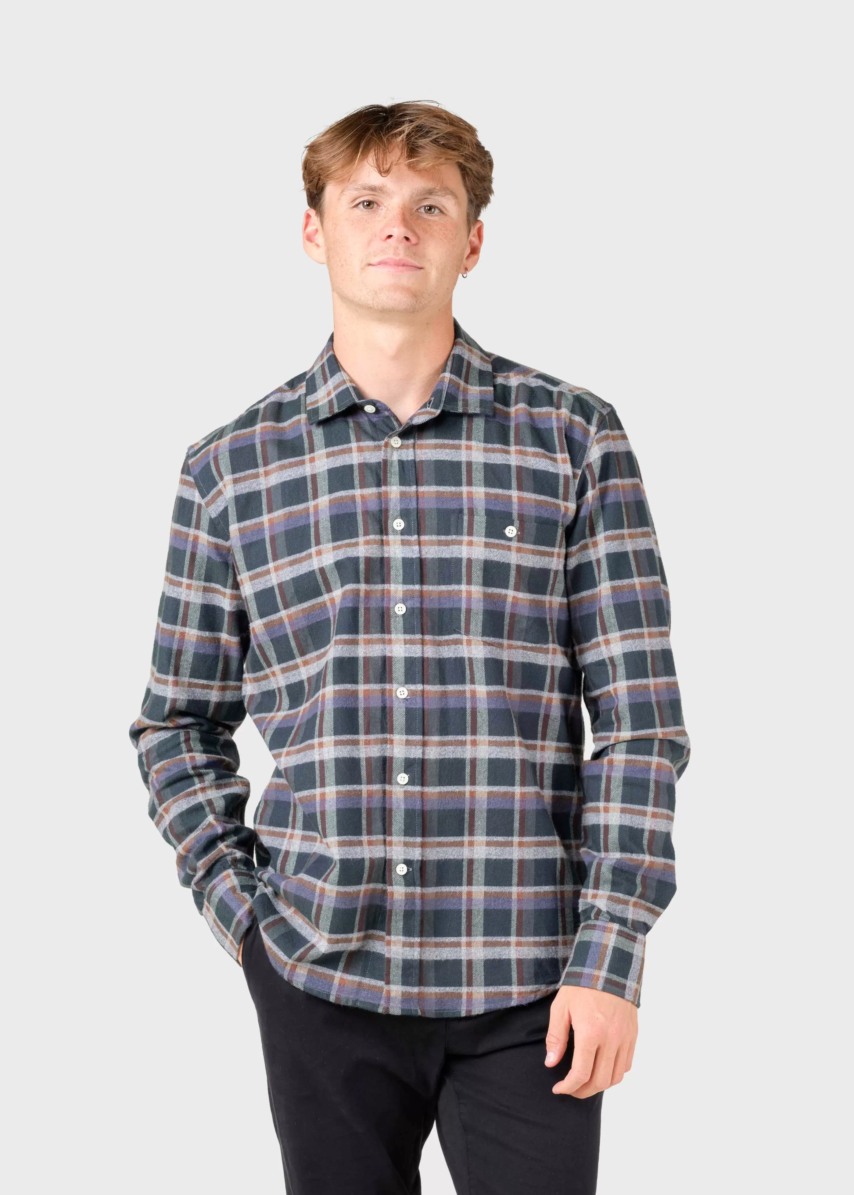 Klitmoller Collective Eddie shirt - Moss green/grey/navy- Hemden