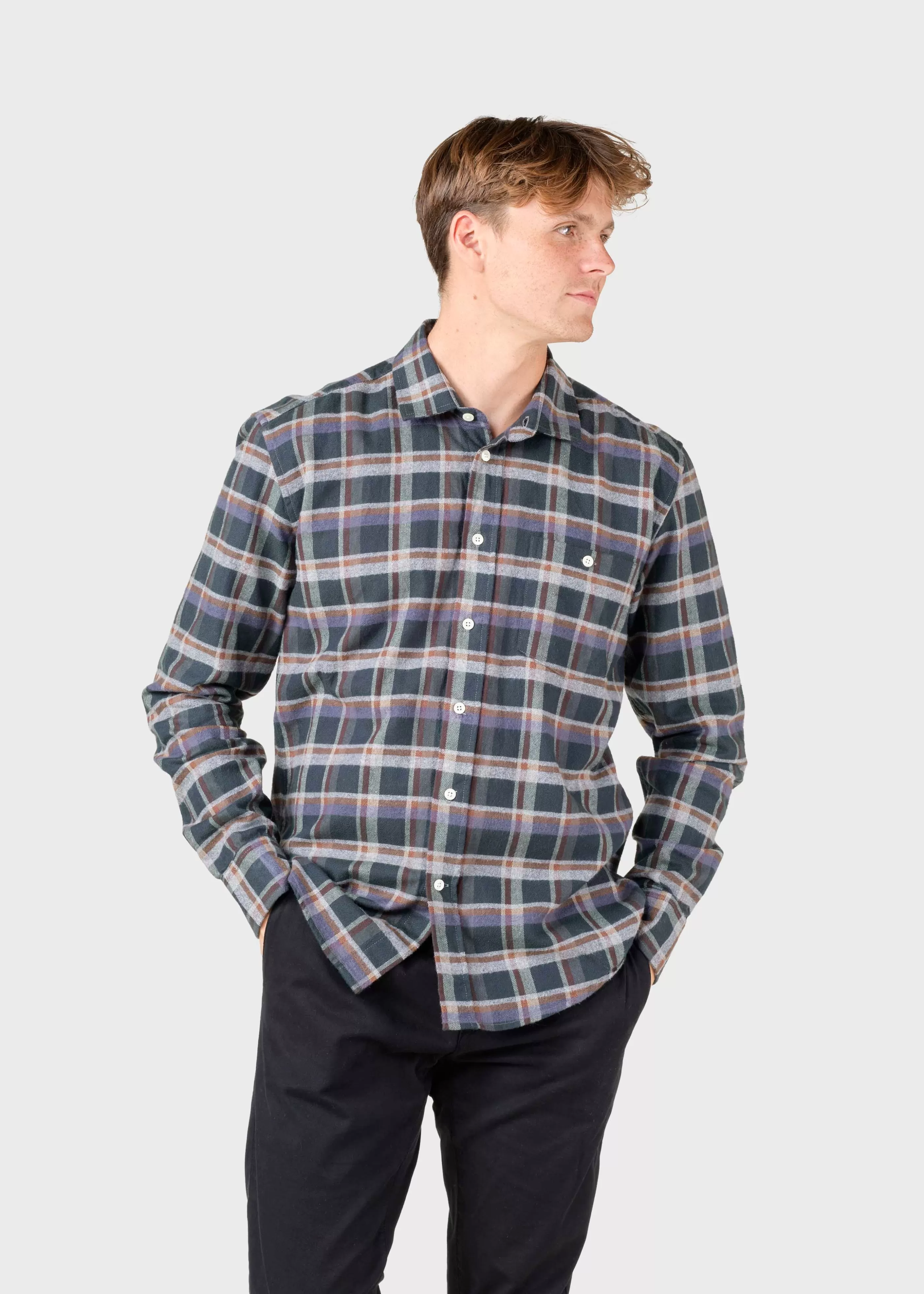 Klitmoller Collective Eddie shirt - Moss green/grey/navy- Hemden