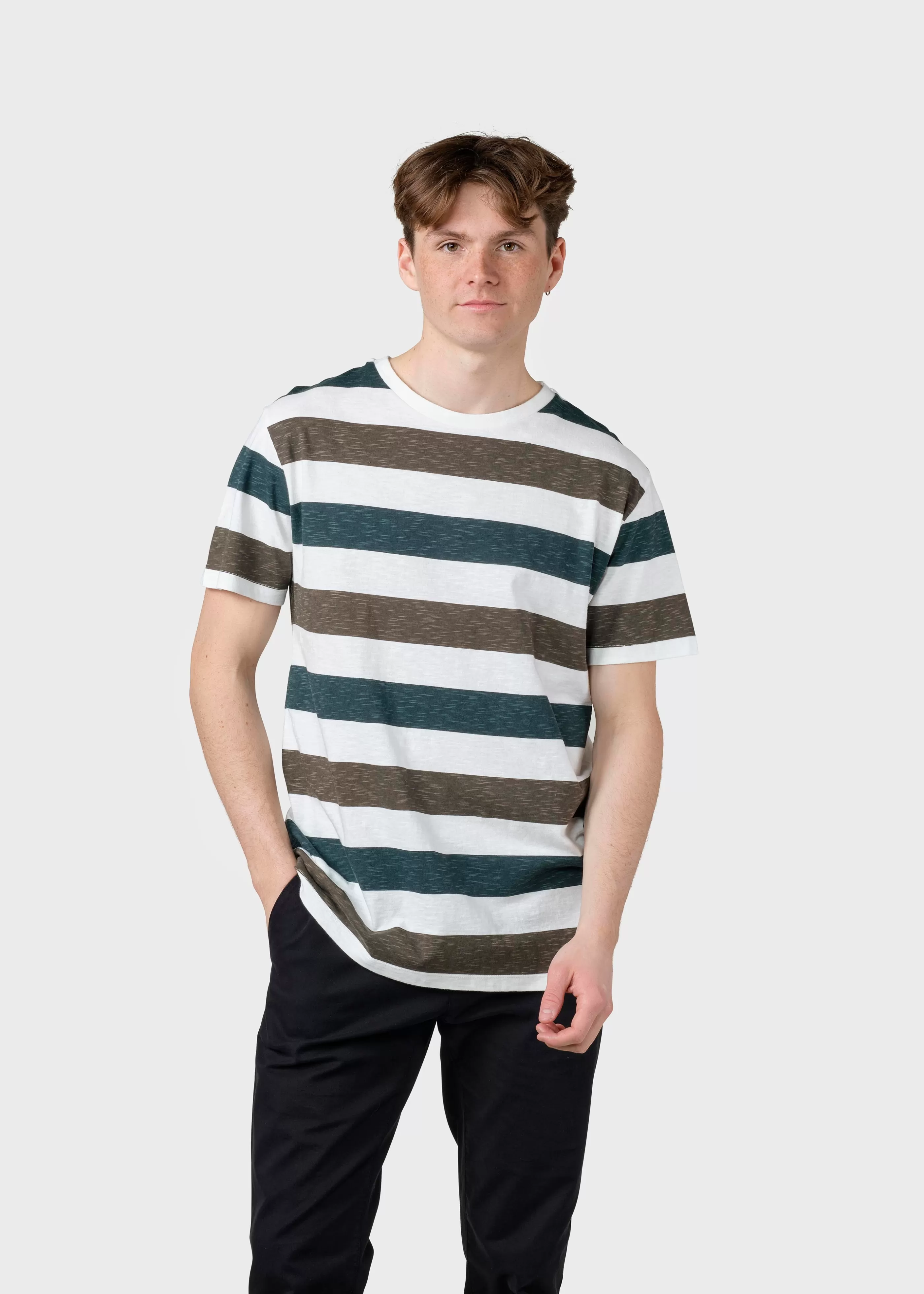 Klitmoller Collective George tee - Olive/moss green stripes- T-shirts