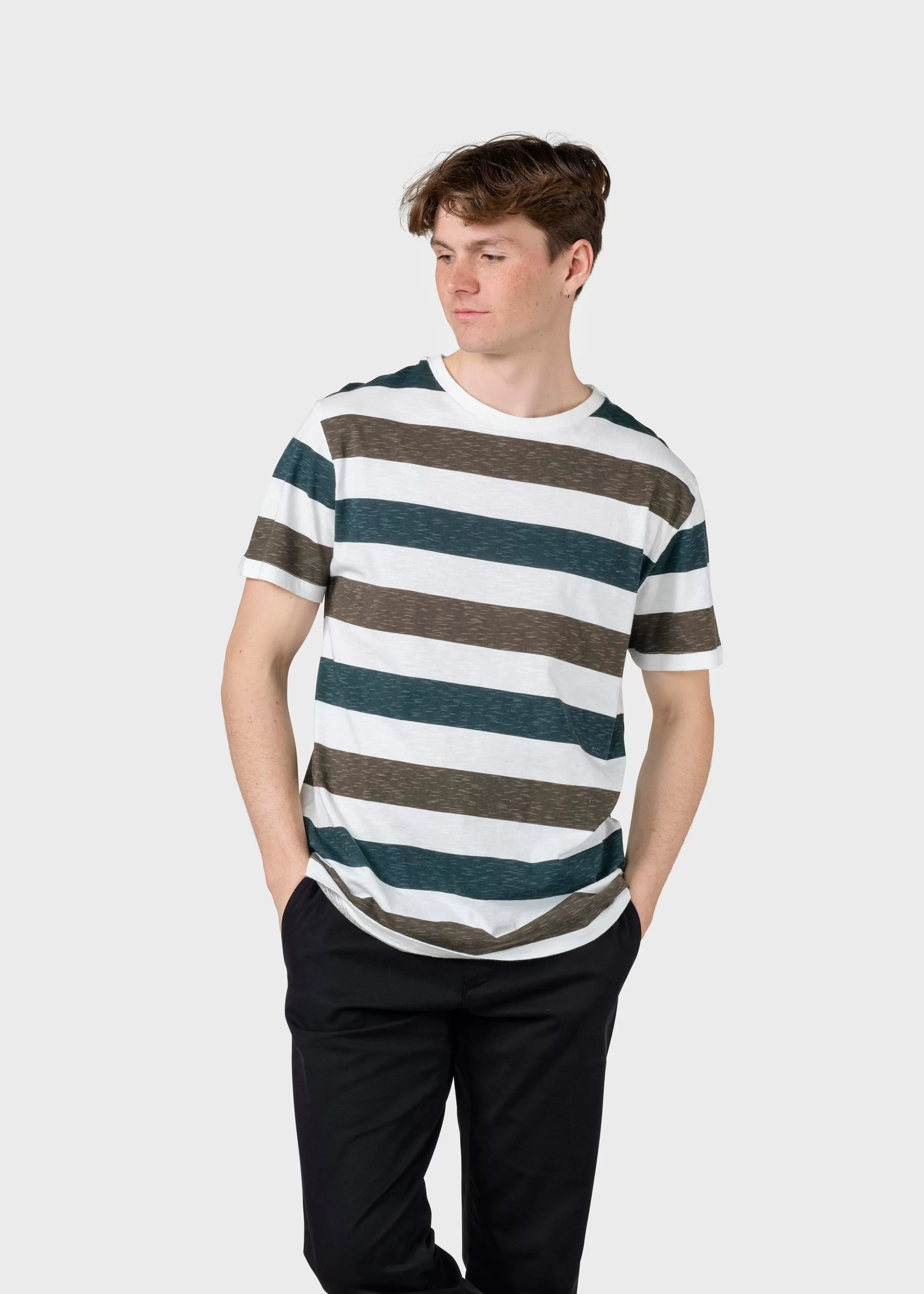 Klitmoller Collective George tee - Olive/moss green stripes- T-shirts