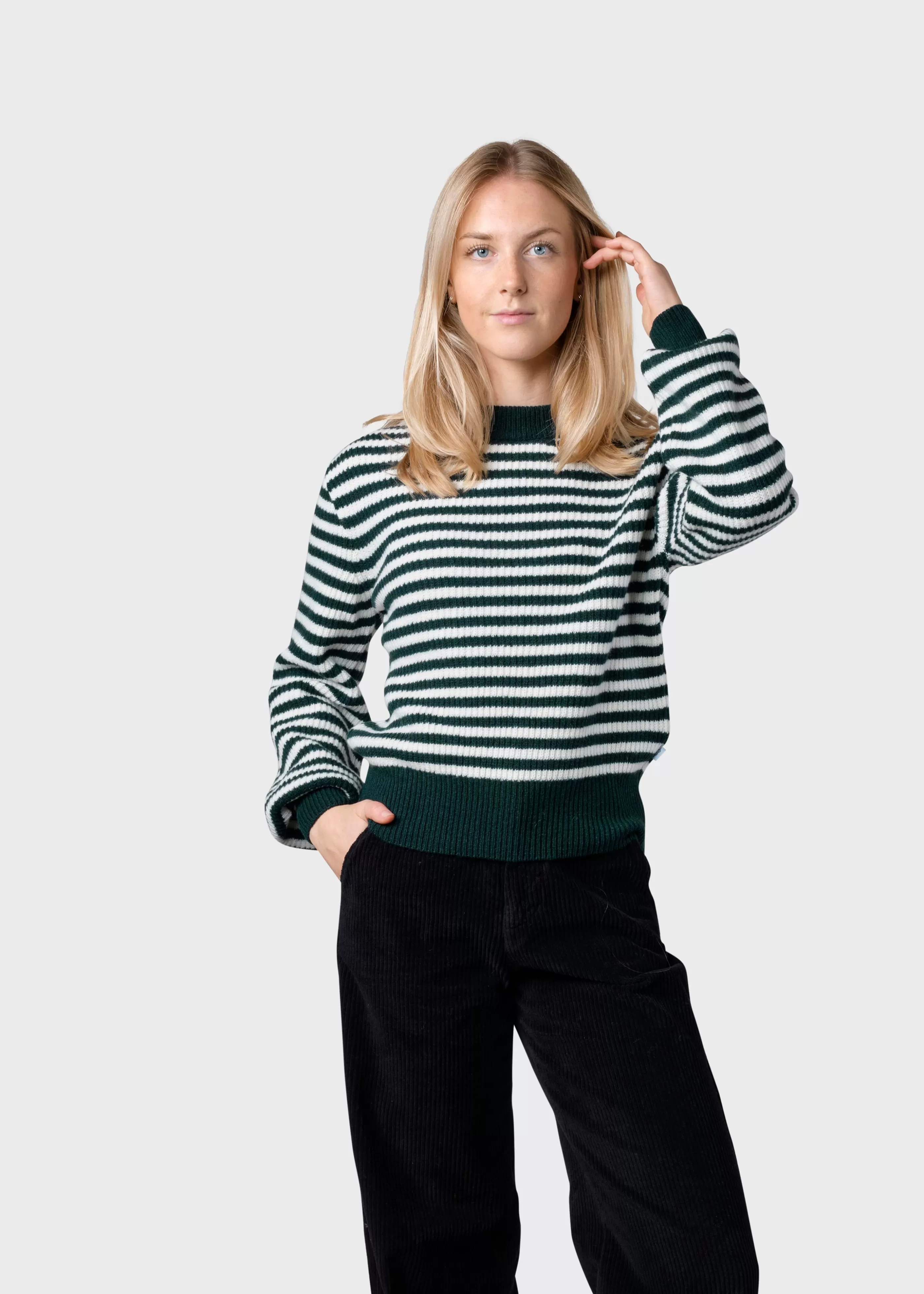 Klitmoller Collective Gunilla knit - Moss green/cream- Strick