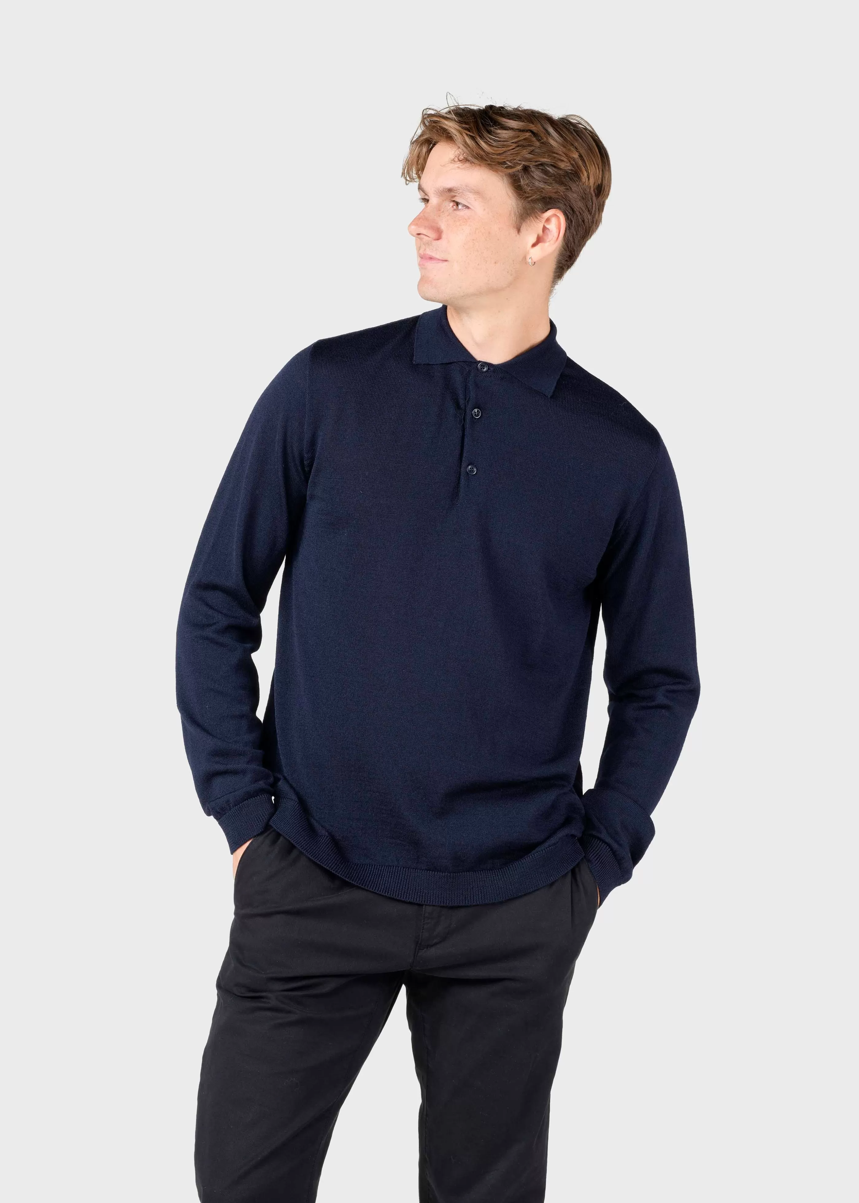 Klitmoller Collective L/S knit polo - Navy- Strick