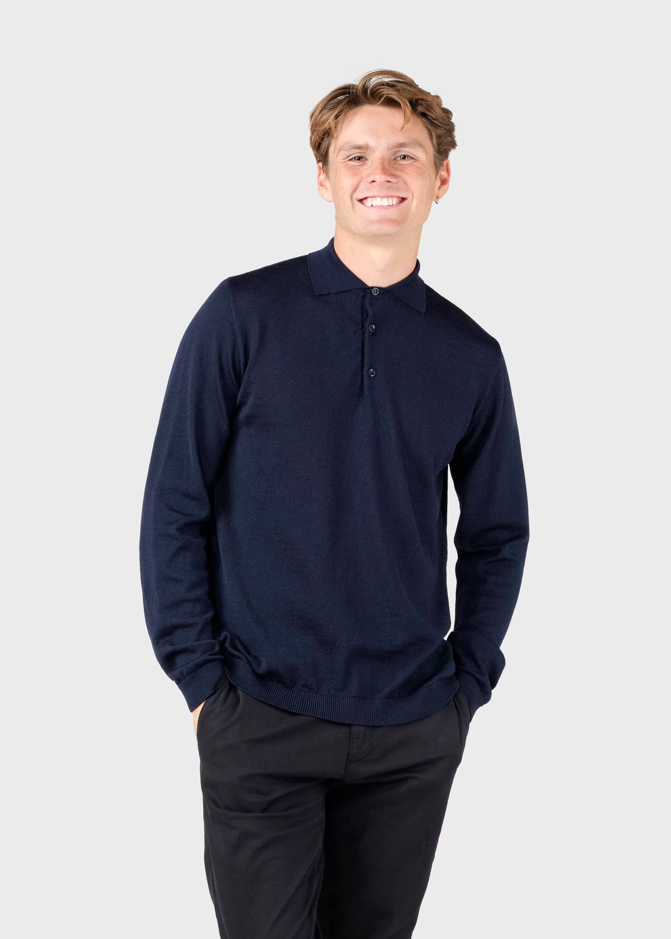 Klitmoller Collective L/S knit polo - Navy- Strick