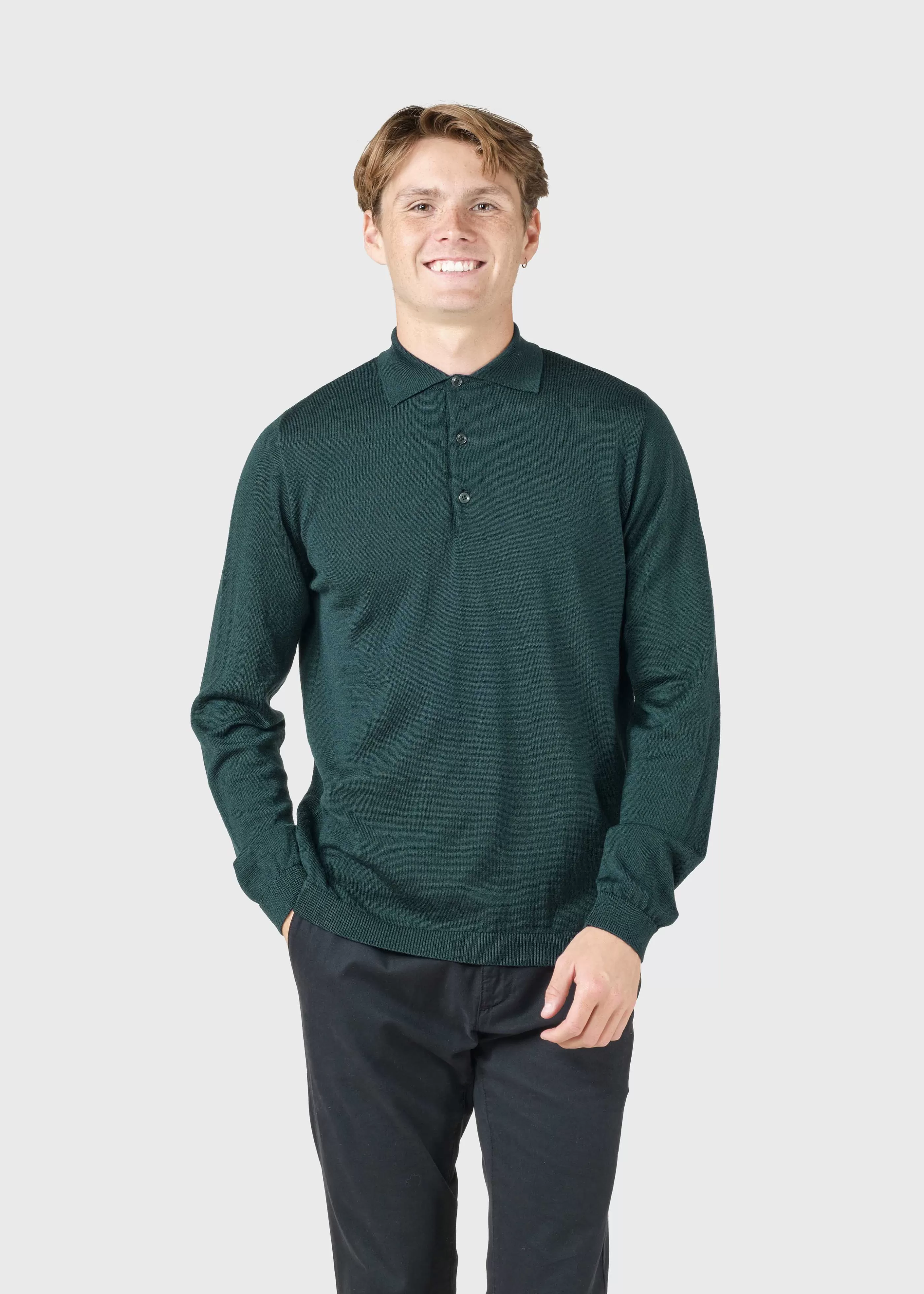 Klitmoller Collective L/S knit polo - Olive- Strick