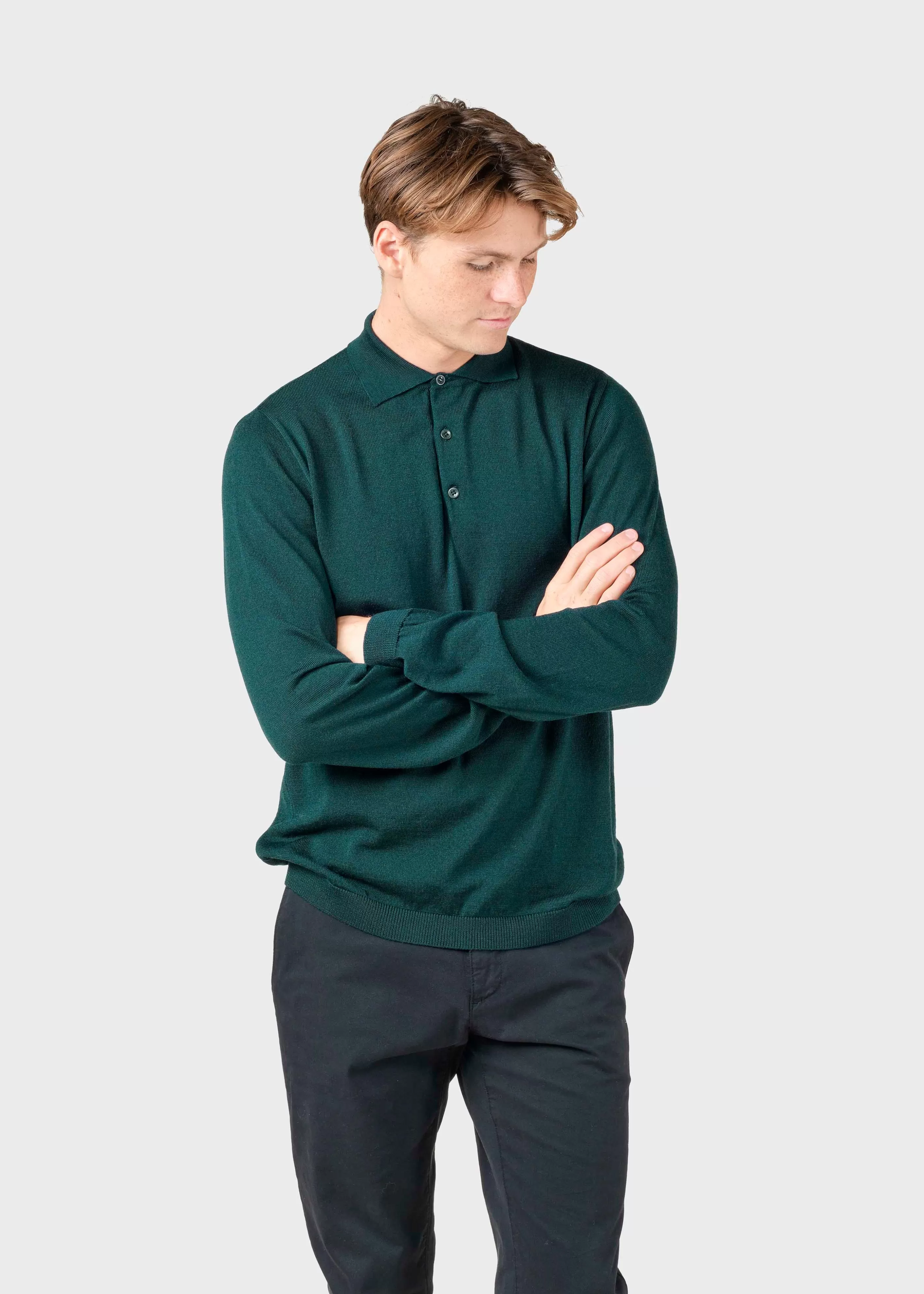 Klitmoller Collective L/S knit polo - Olive- Strick