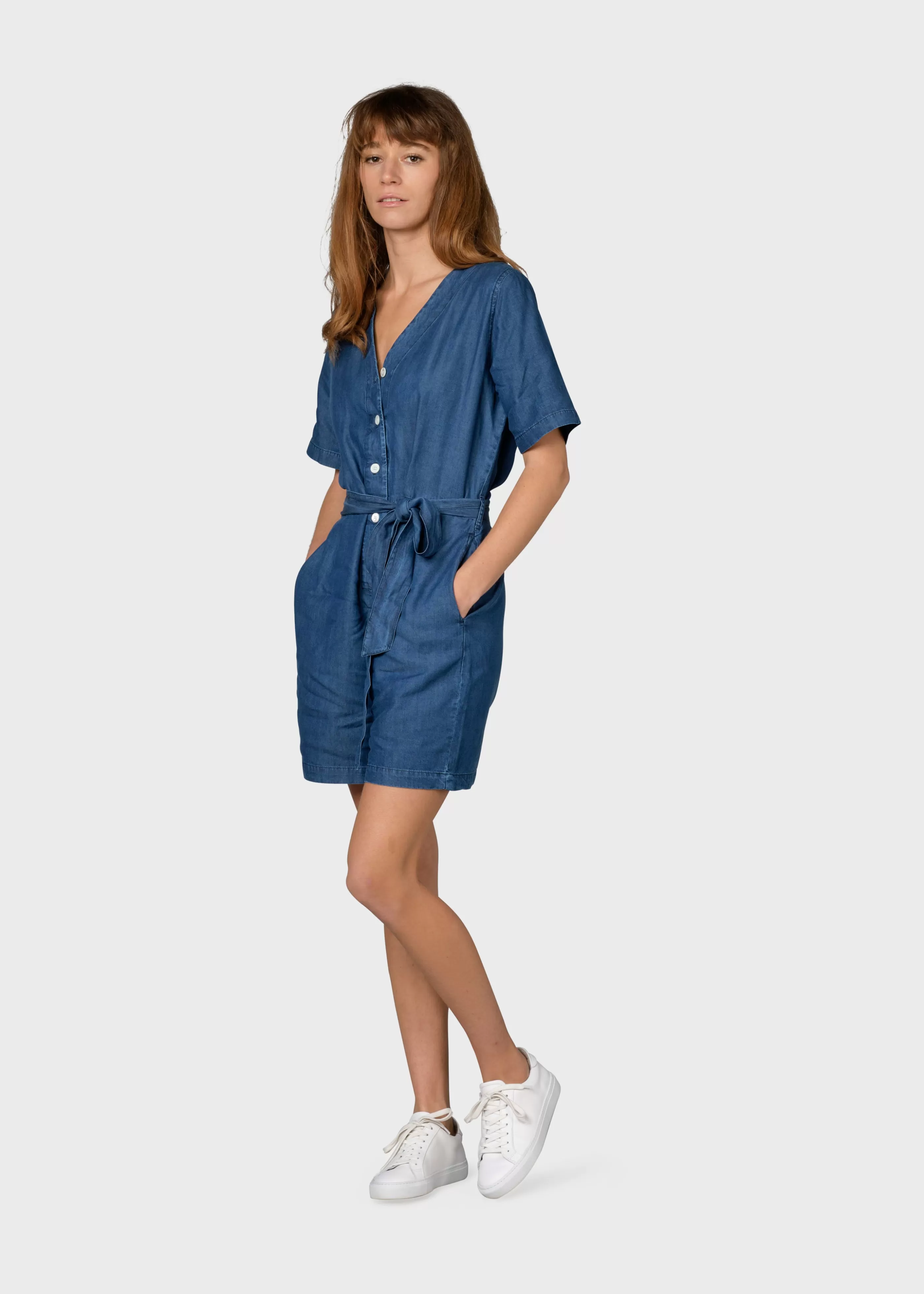 Klitmoller Collective Marna short jumpsuit - Dark blue chambrey- Jumpsuits