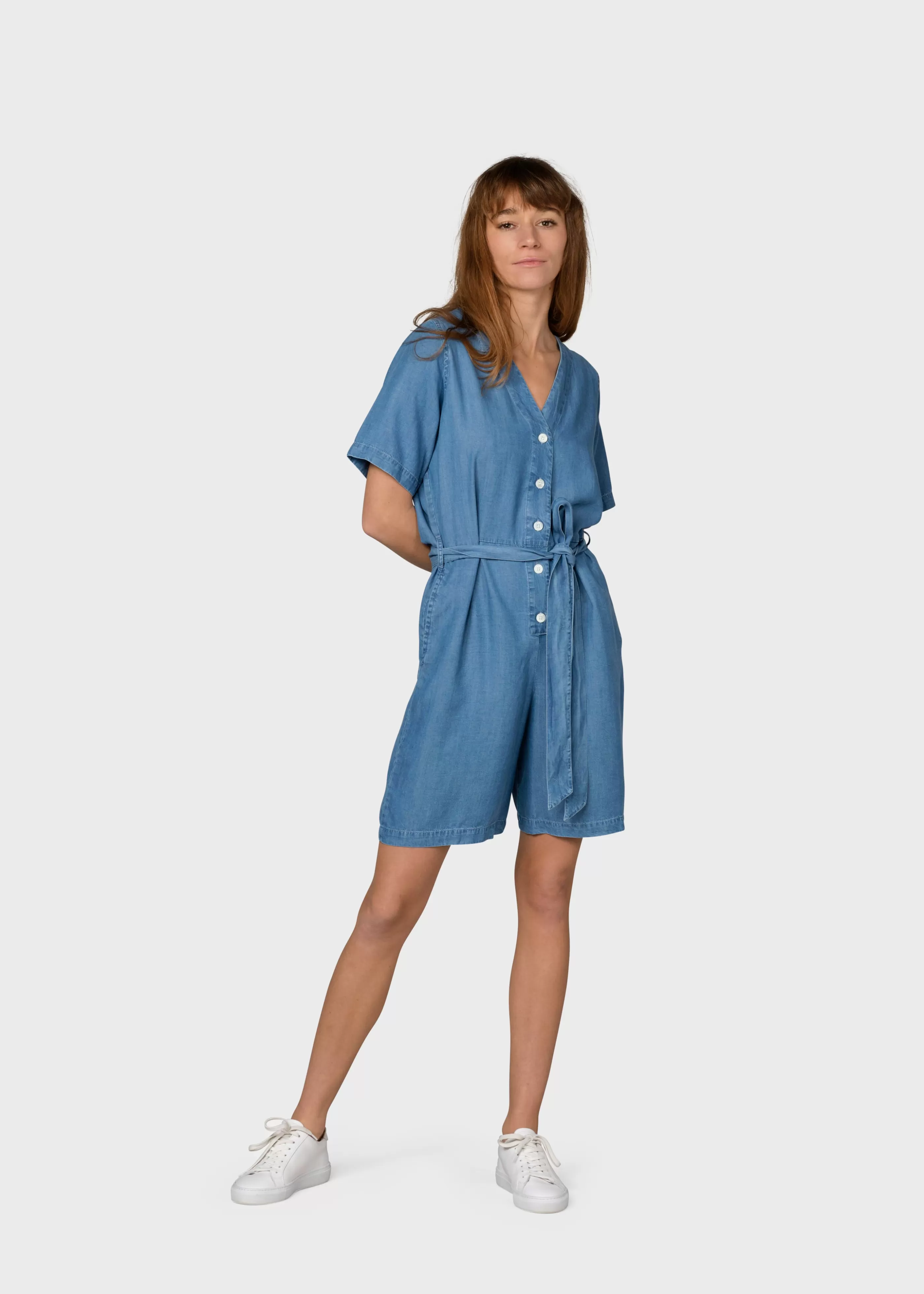 Klitmoller Collective Marna short jumpsuit - Light blue chambrey- Jumpsuits