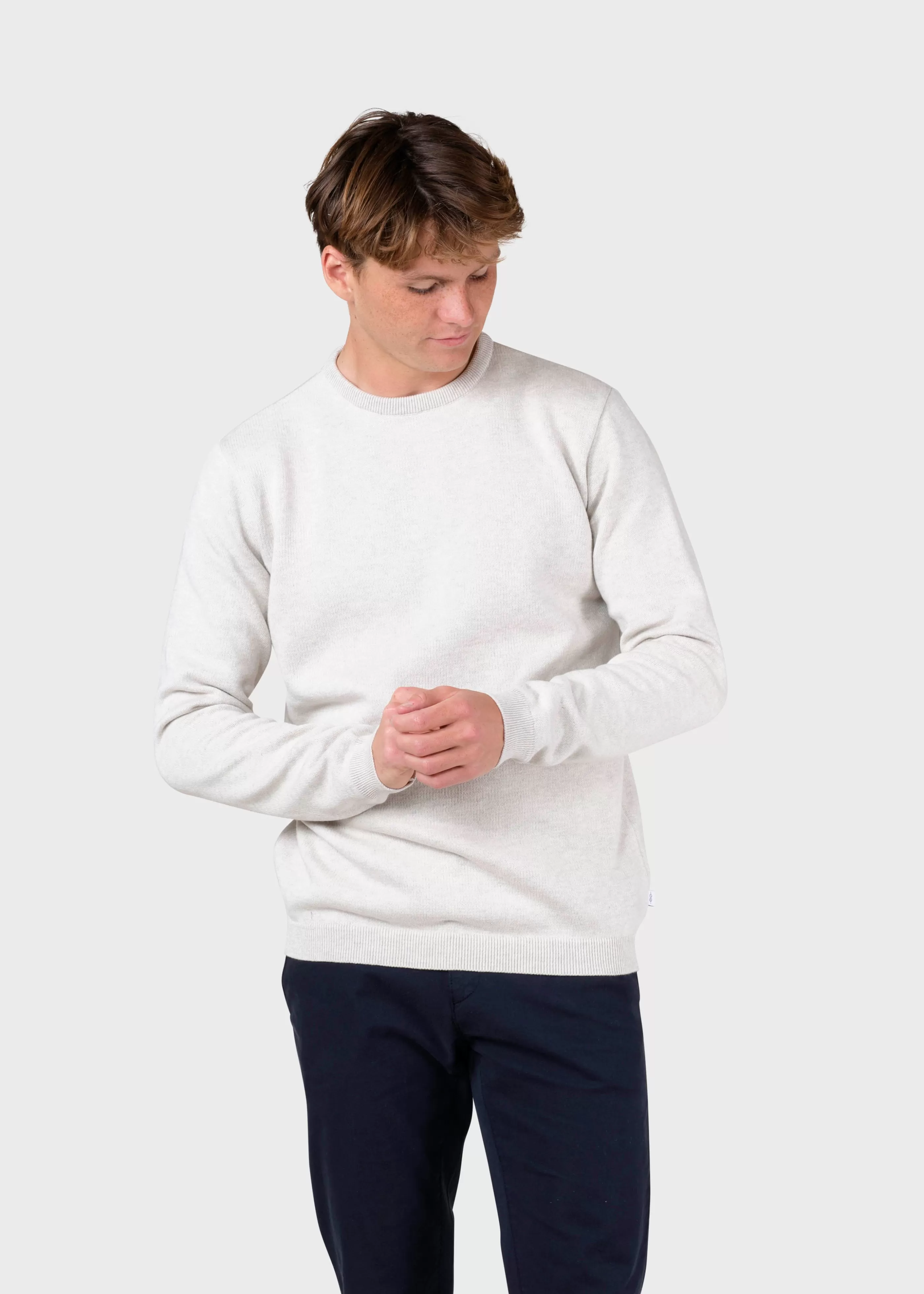 Klitmoller Collective Mens basic cotton knit - Cream melange- Strick