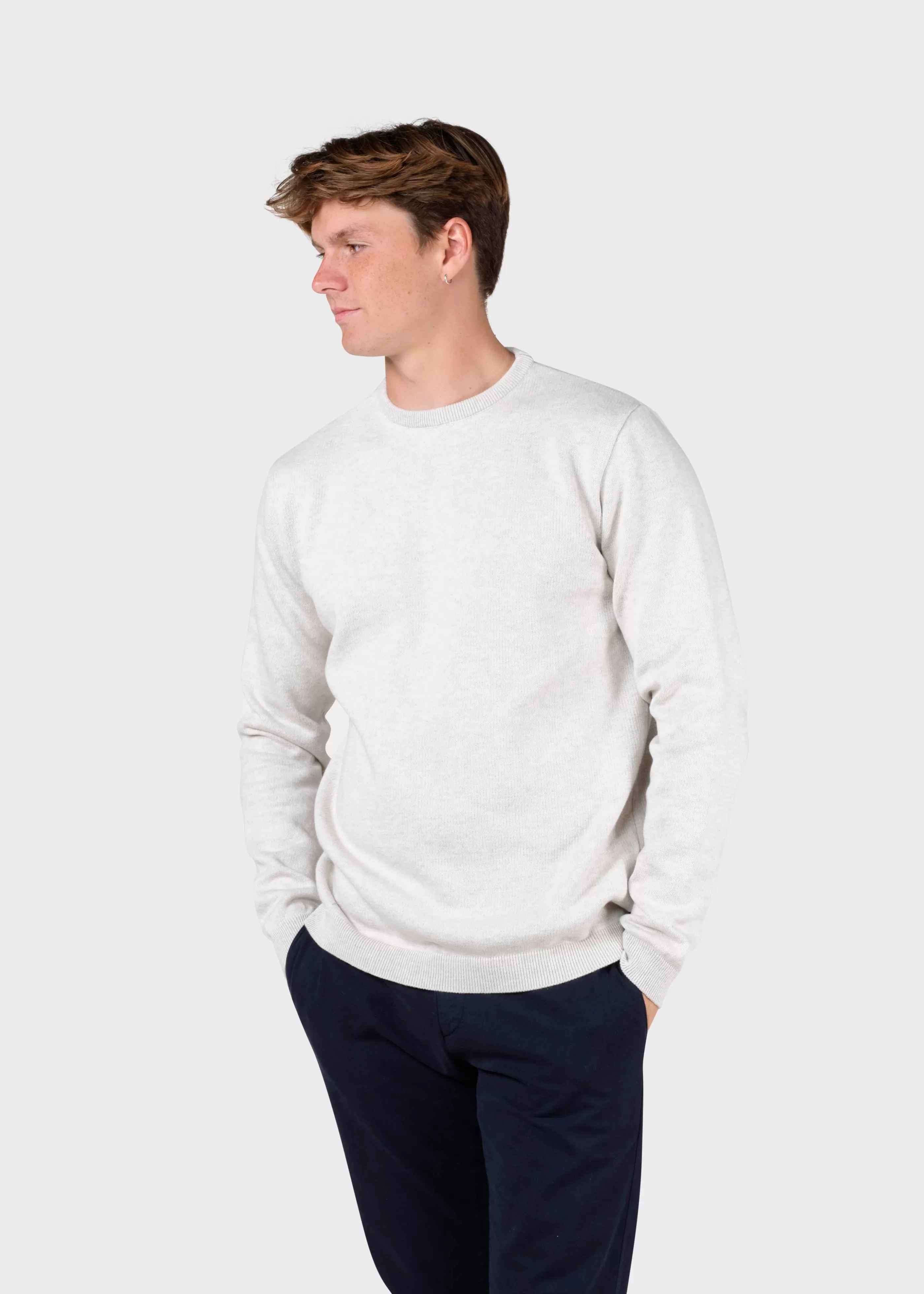 Klitmoller Collective Mens basic cotton knit - Cream melange- Strick