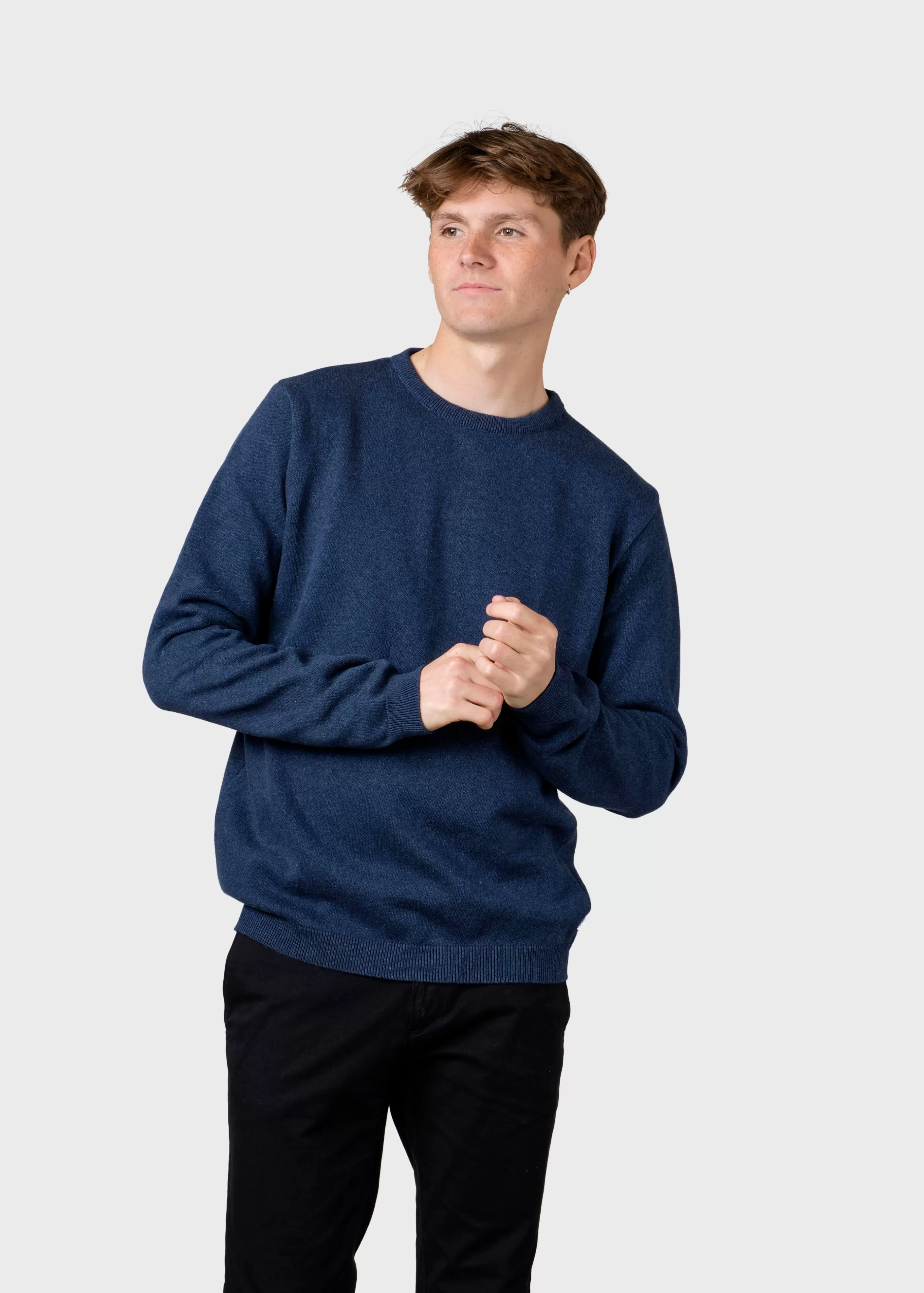 Klitmoller Collective Mens basic cotton knit - Deep blue- Strick