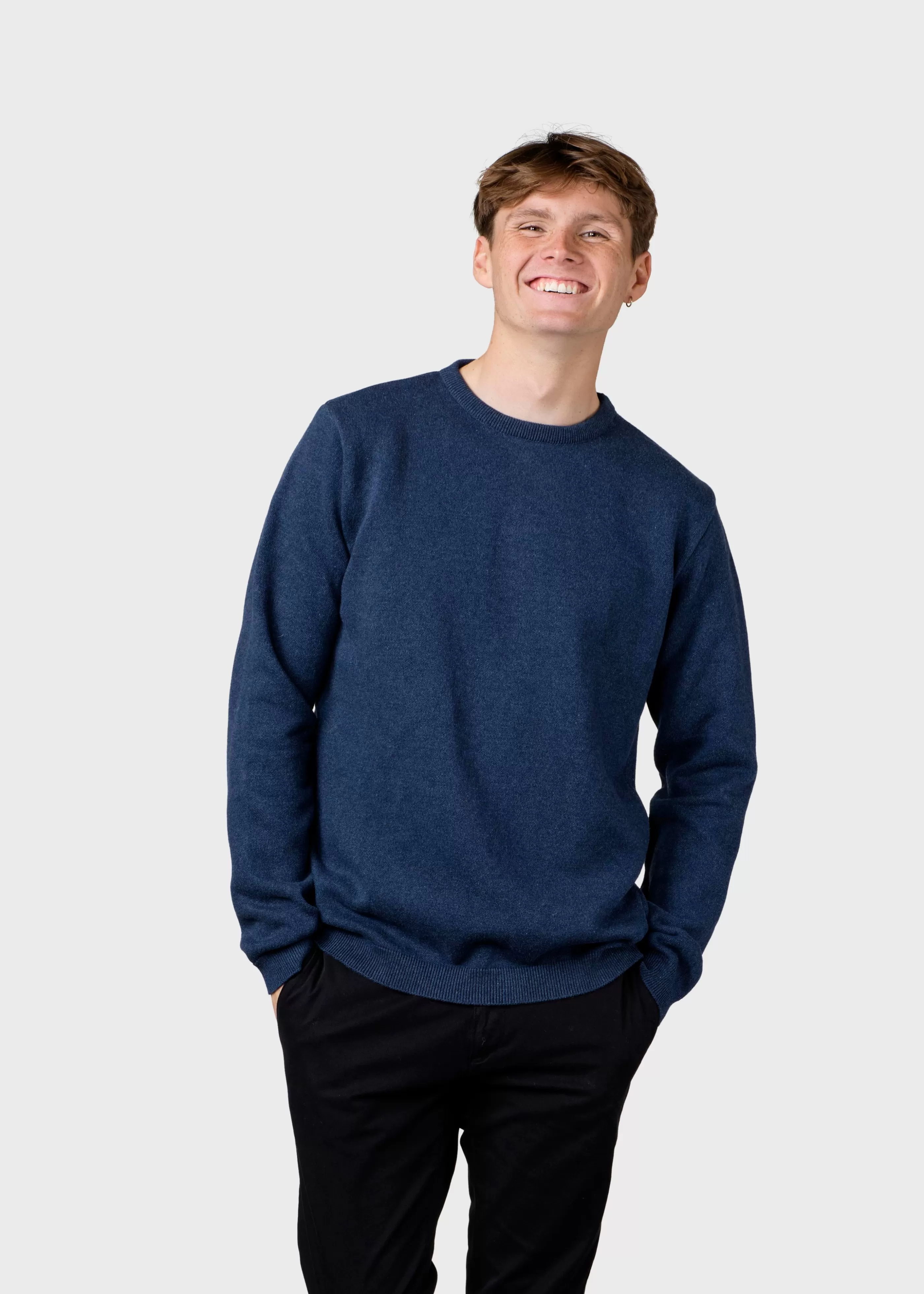 Klitmoller Collective Mens basic cotton knit - Deep blue- Strick