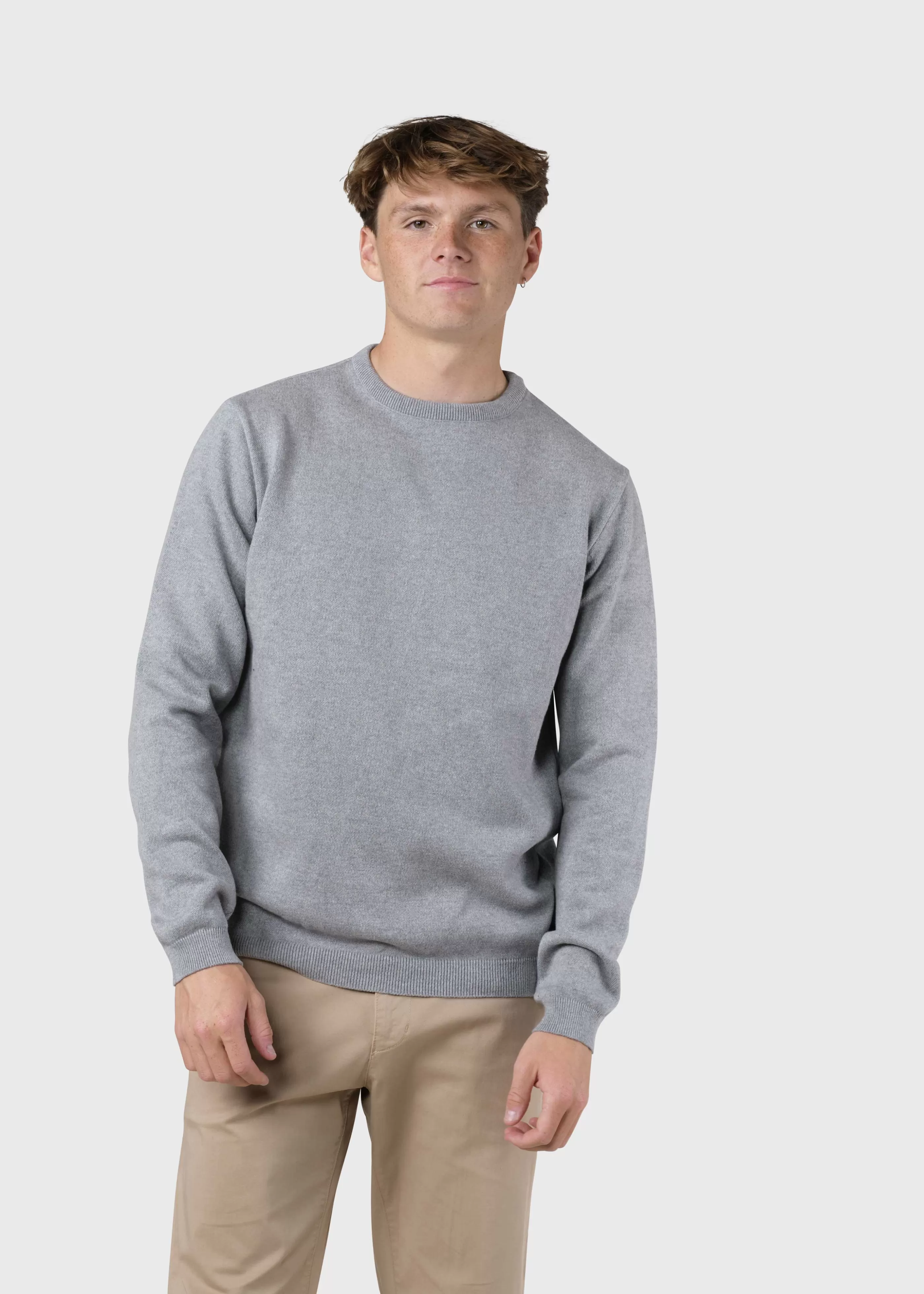 Klitmoller Collective Mens basic cotton knit - Light grey- Strick