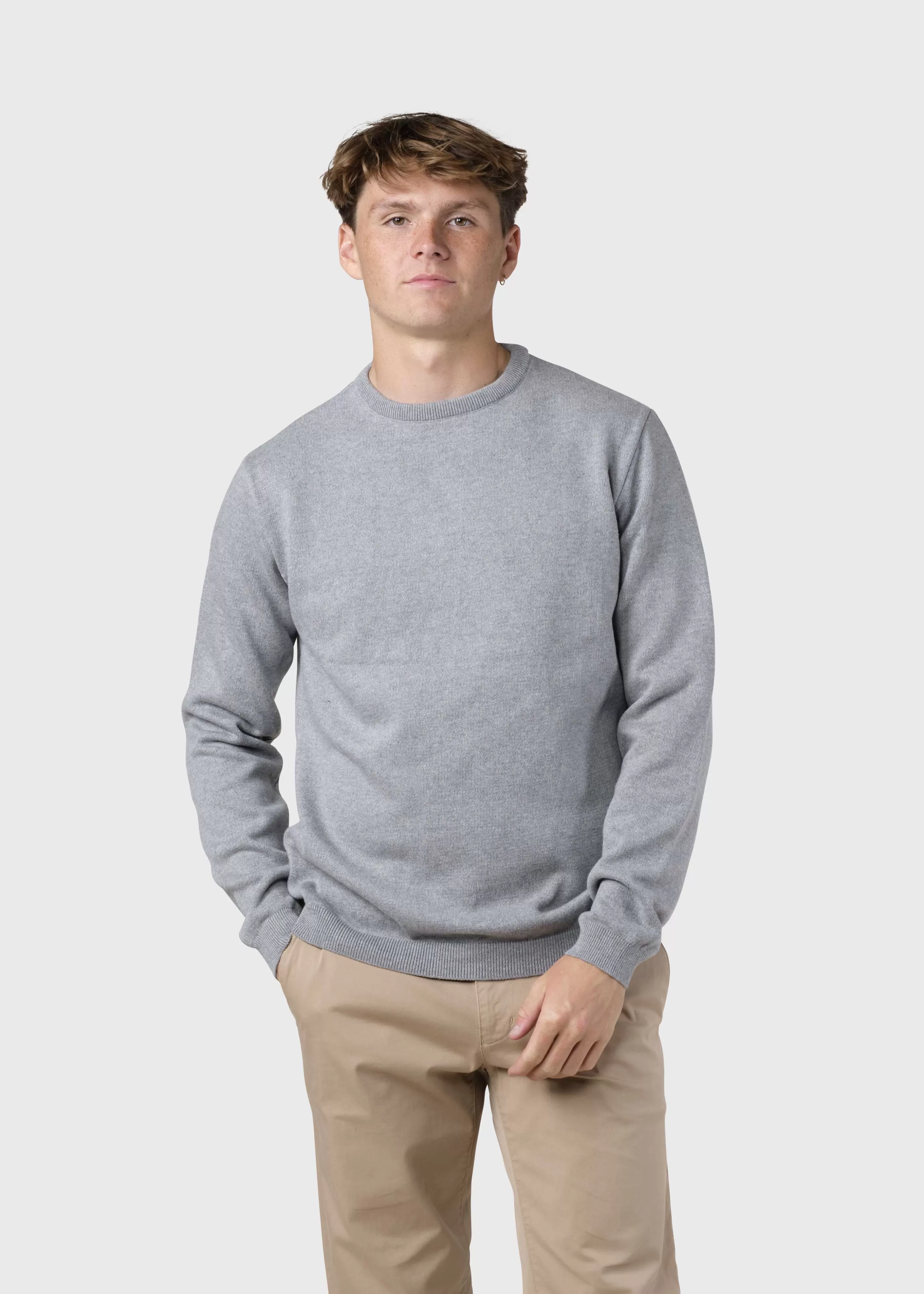 Klitmoller Collective Mens basic cotton knit - Light grey- Strick