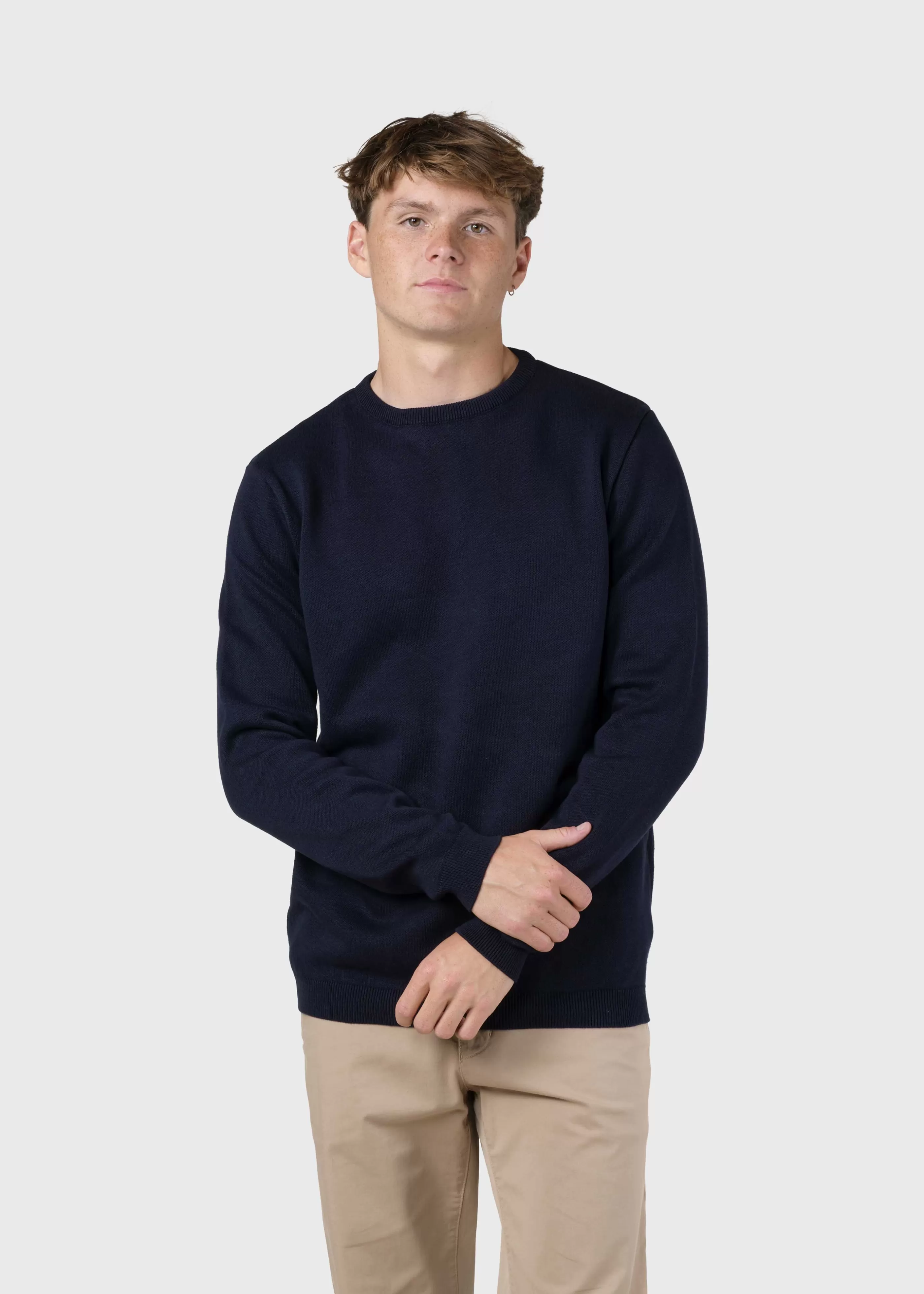 Klitmoller Collective Mens basic cotton knit - Navy- Strick