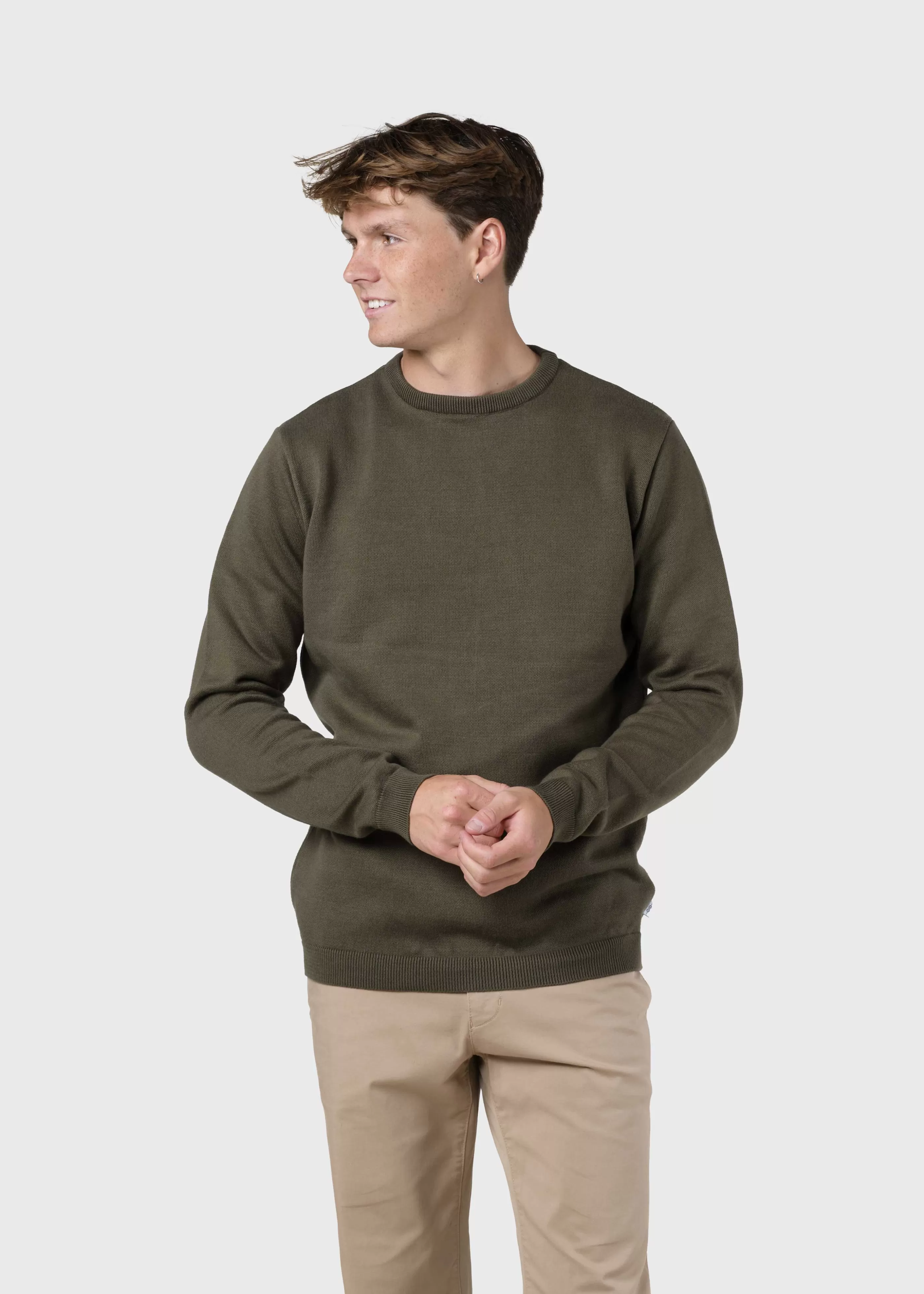 Klitmoller Collective Mens basic cotton knit - Olive- Strick