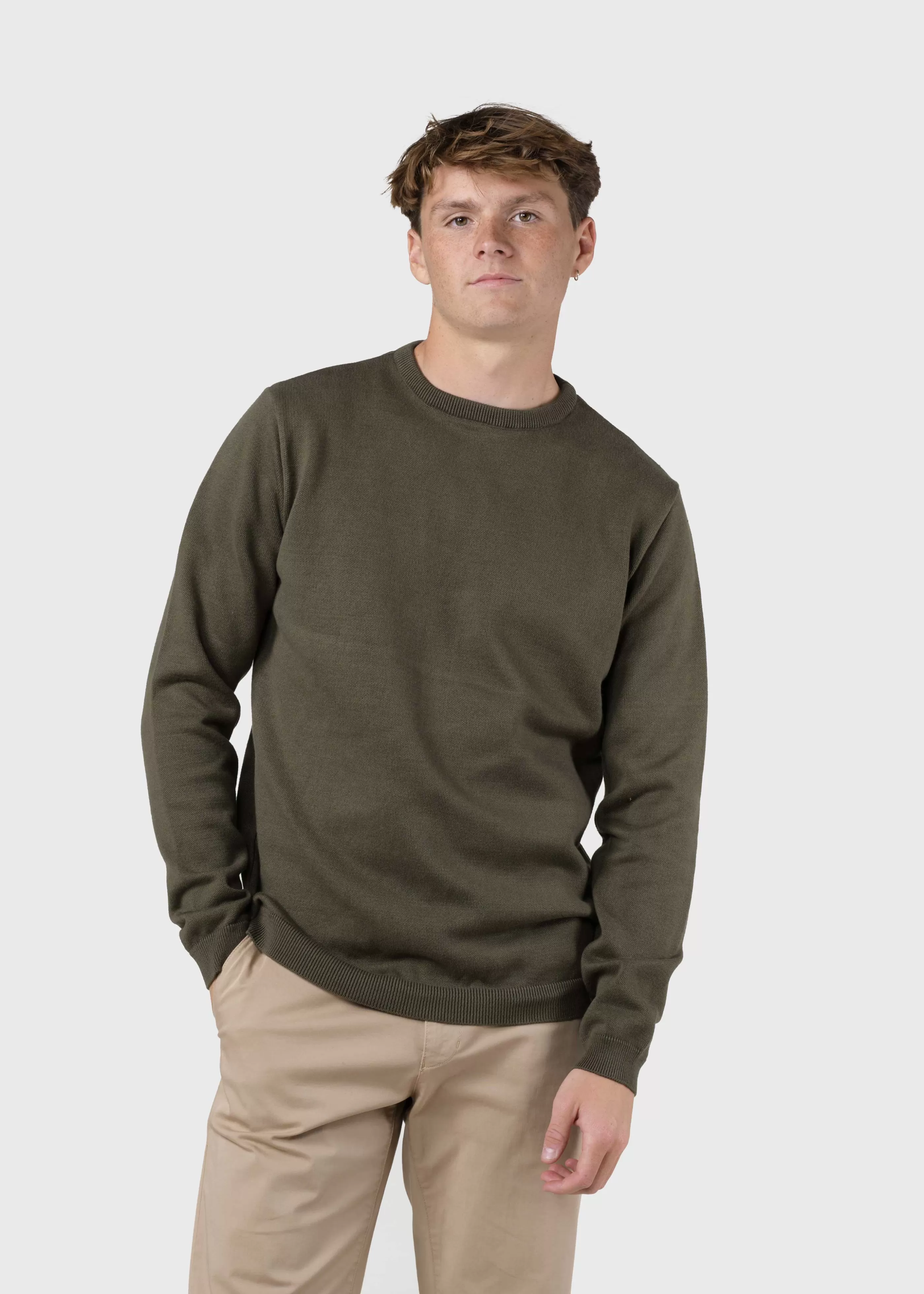 Klitmoller Collective Mens basic cotton knit - Olive- Strick