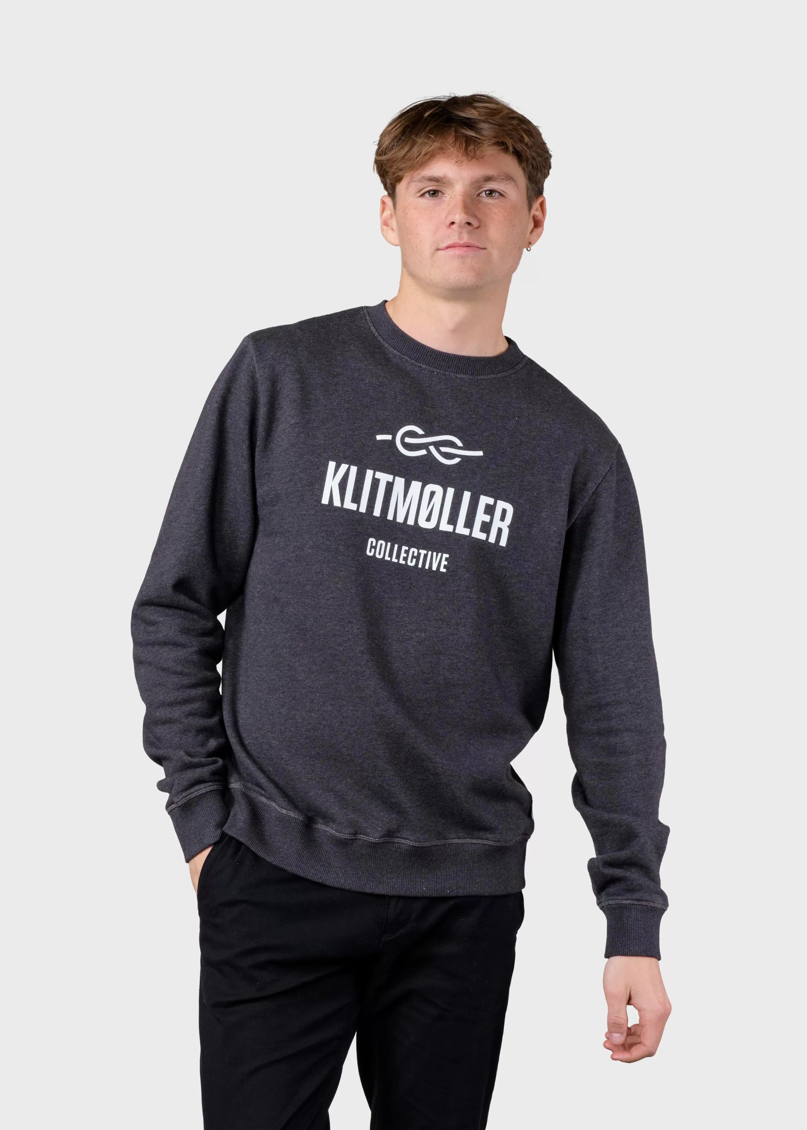 Klitmoller Collective Mens logo crew - Anthracite melange- Sweatshirts