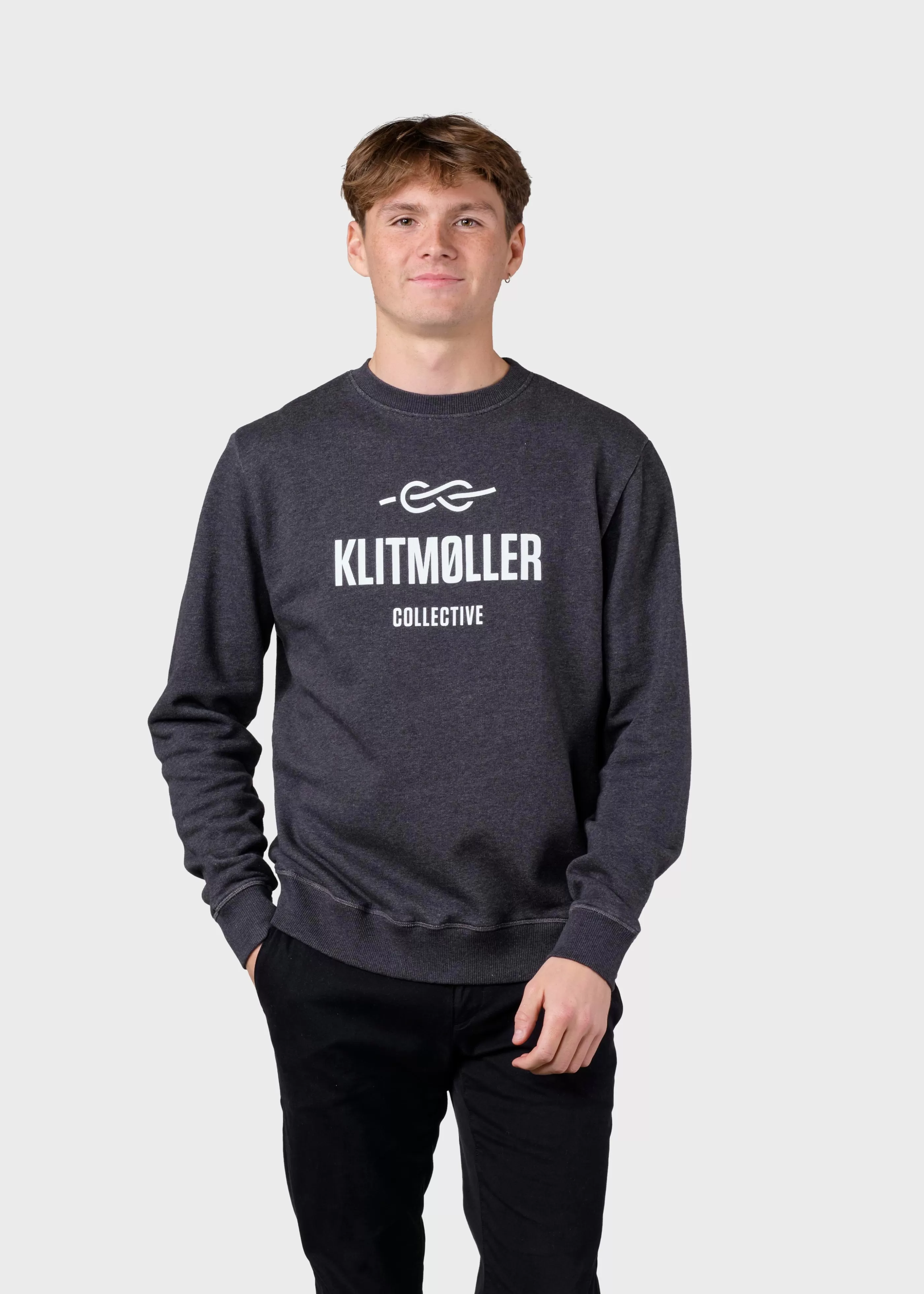 Klitmoller Collective Mens logo crew - Anthracite melange- Sweatshirts