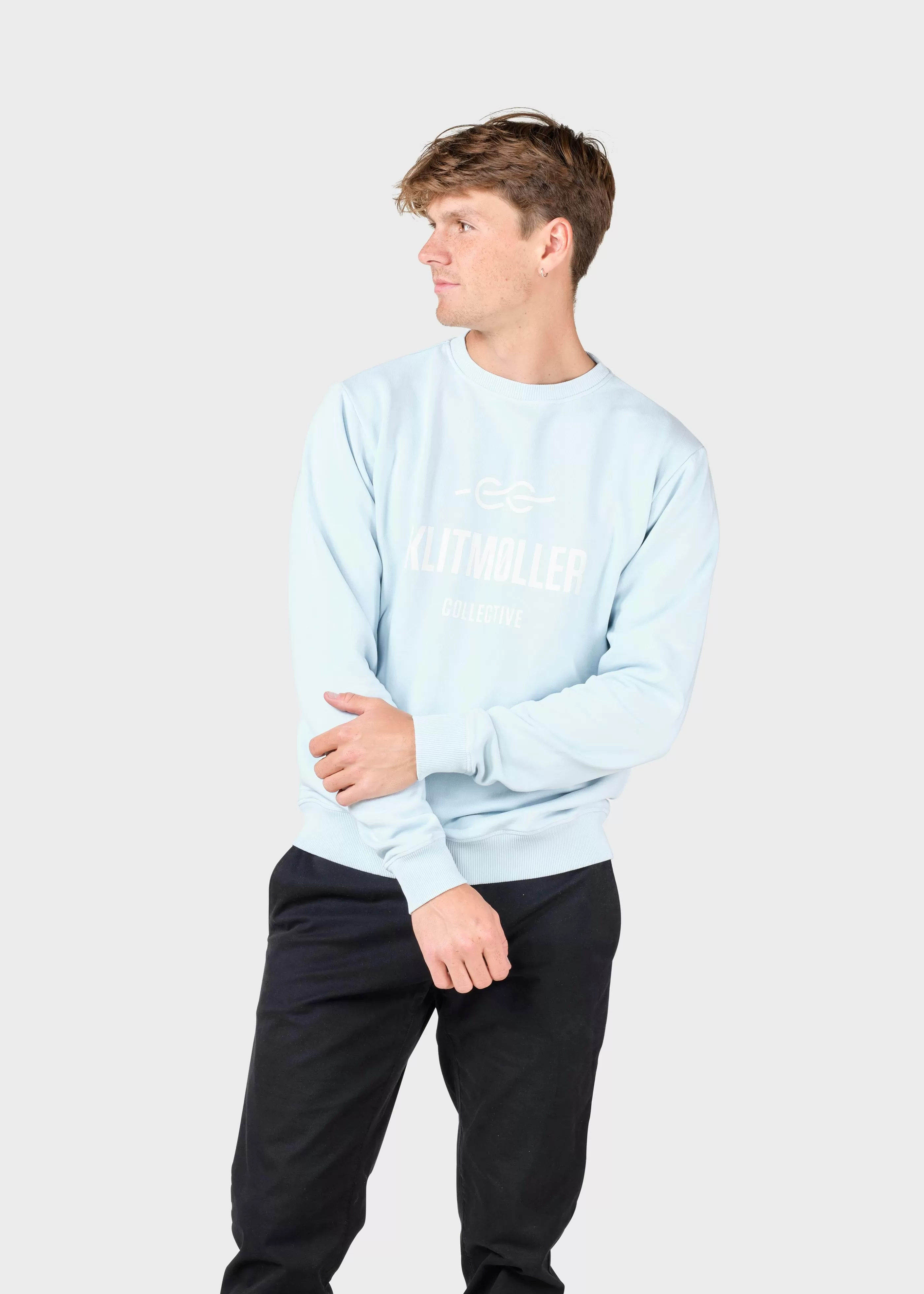 Klitmoller Collective Mens logo crew - Light blue- Sweatshirts