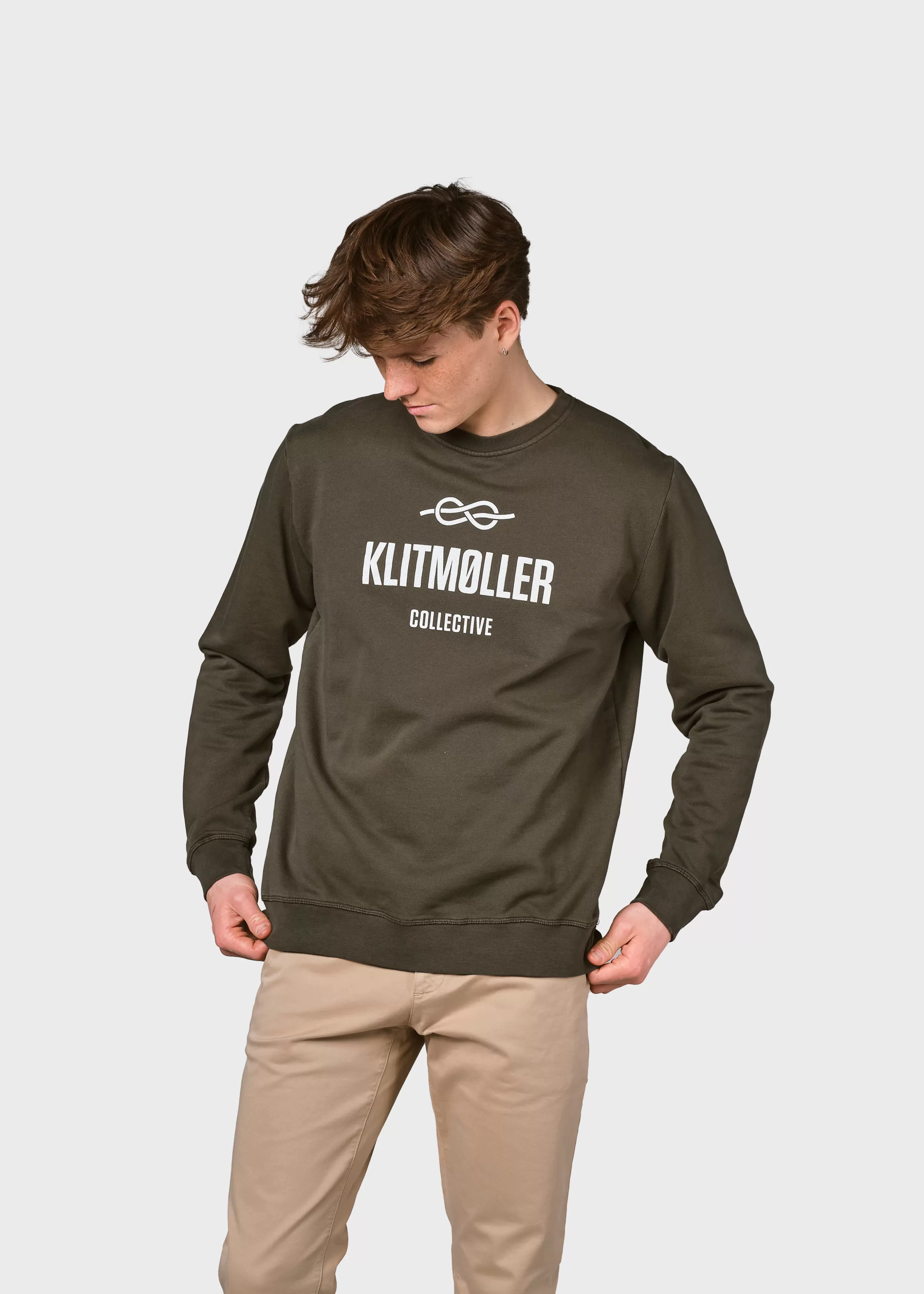 Klitmoller Collective Mens logo crew - Olive- Sweatshirts