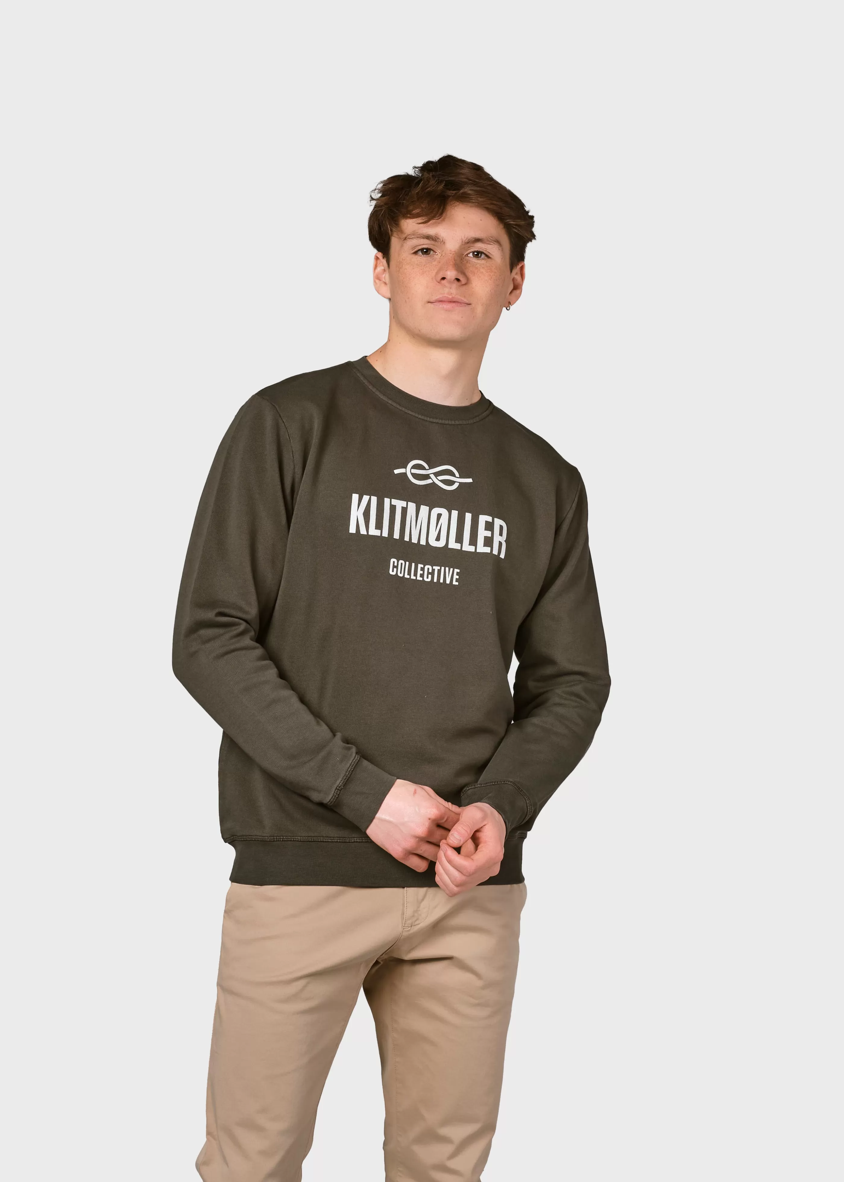 Klitmoller Collective Mens logo crew - Olive- Sweatshirts