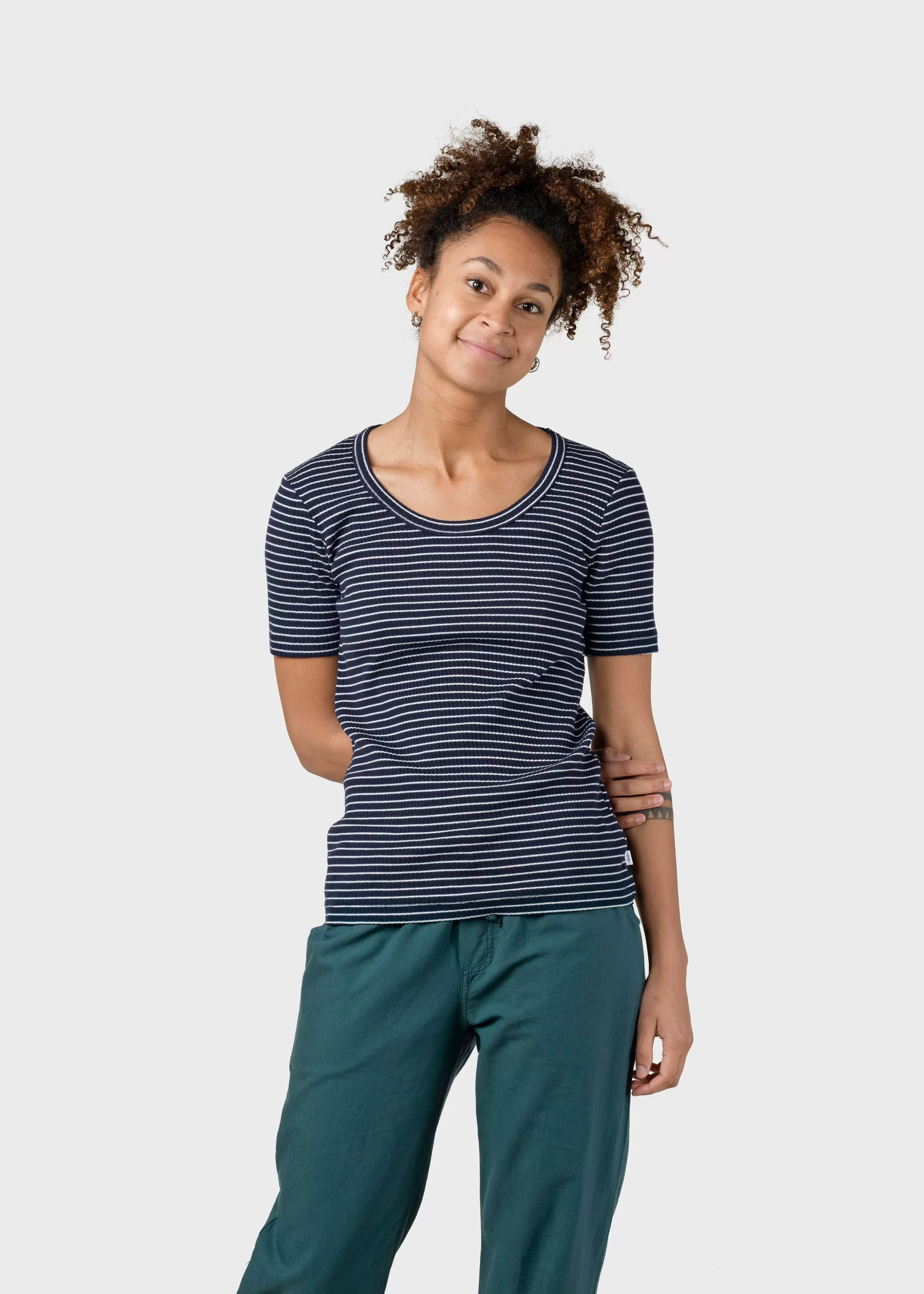 Klitmoller Collective Rib tee stripes - Navy/cream- T-shirts