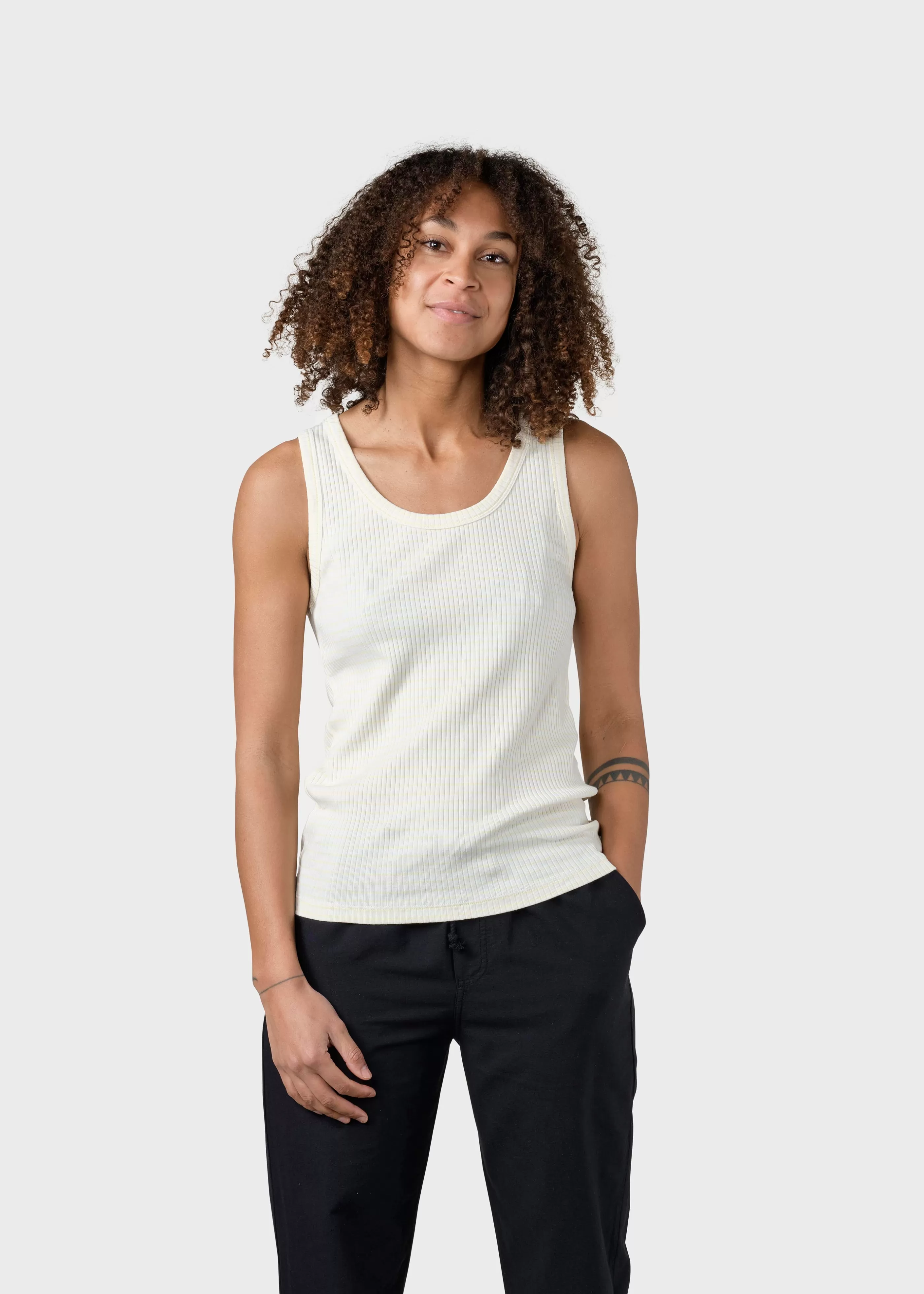 Klitmoller Collective Rib top stripes - Cream/lemon sorbet- T-shirts