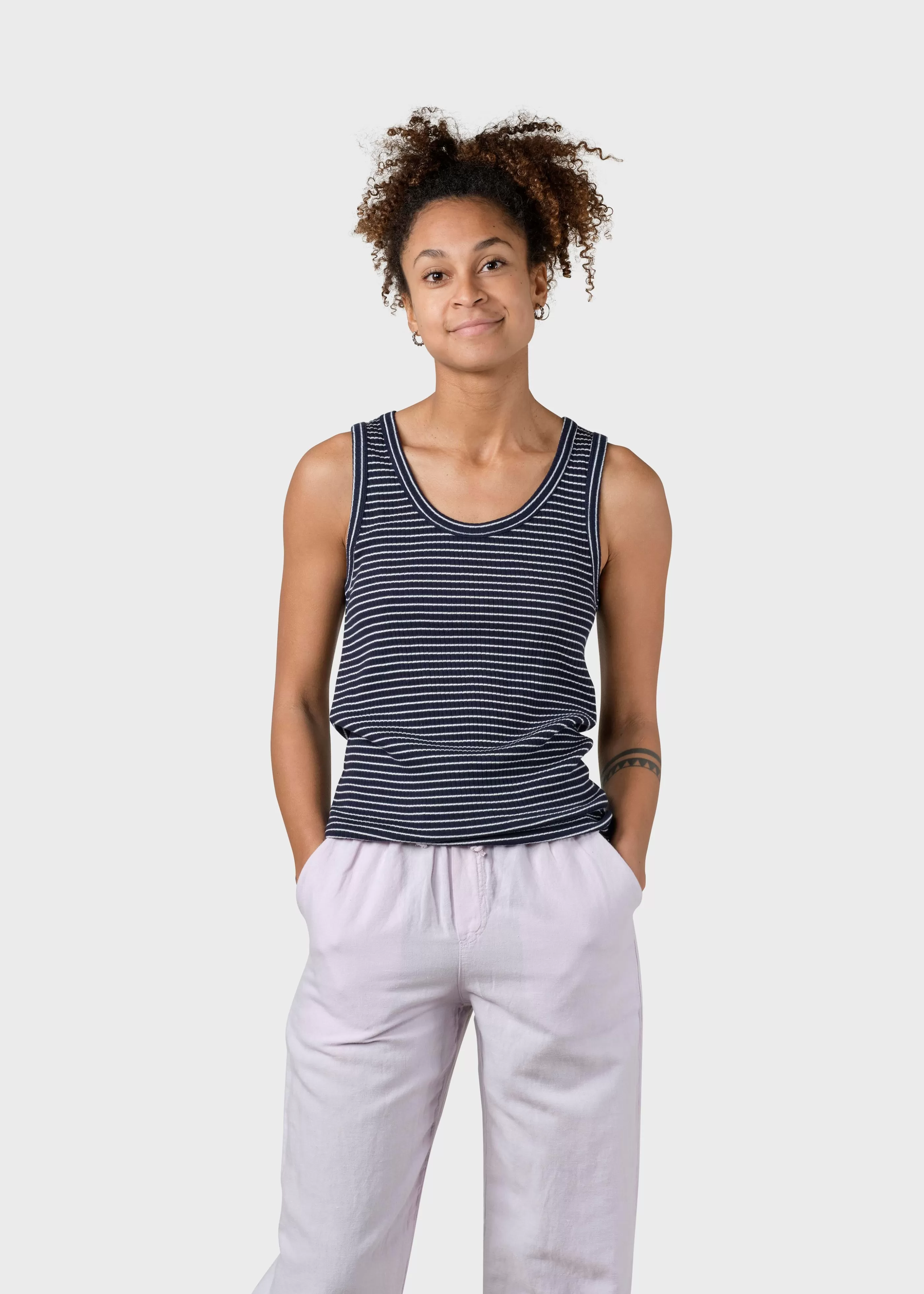 Klitmoller Collective Rib top stripes - Navy/cream- T-shirts