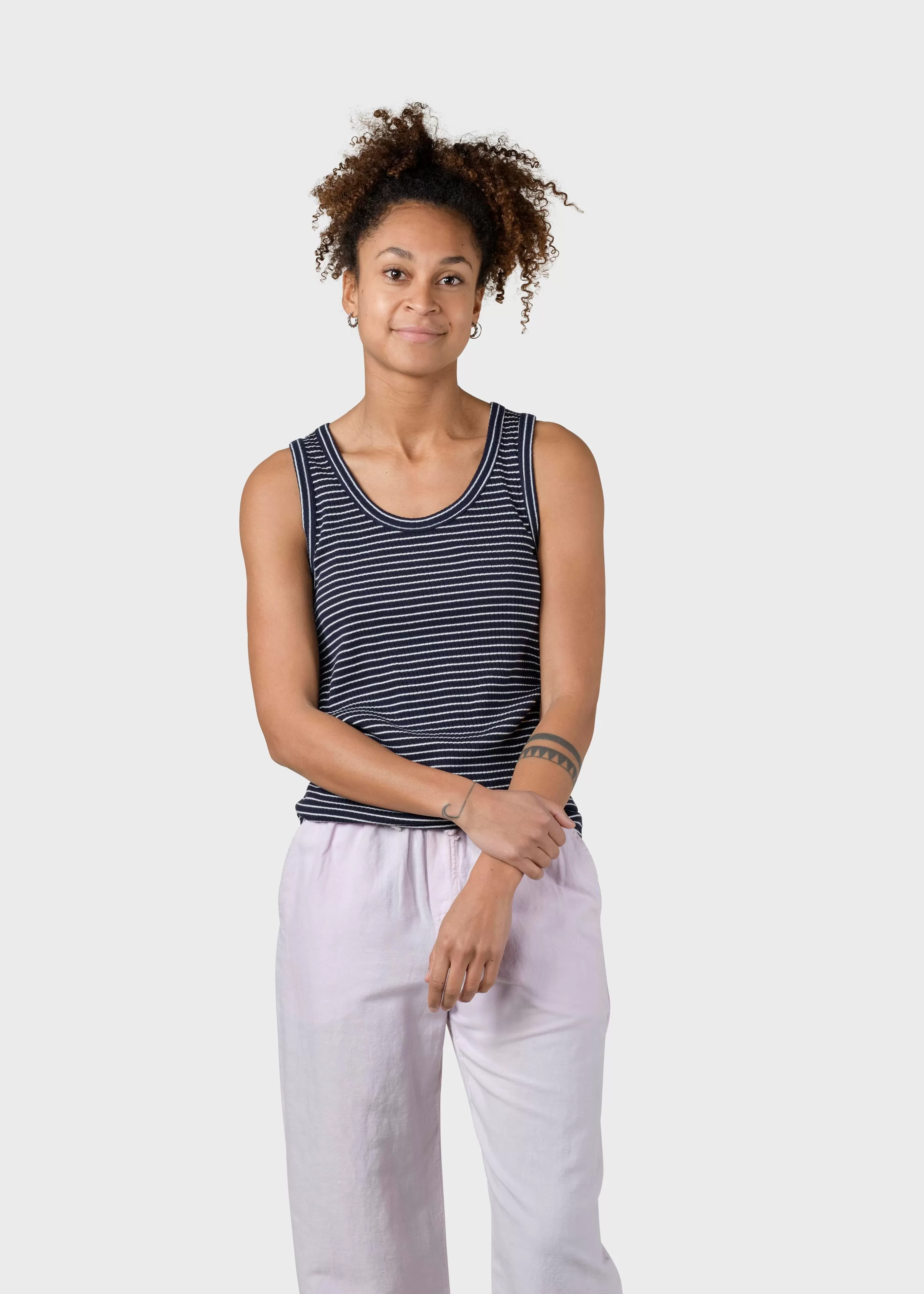 Klitmoller Collective Rib top stripes - Navy/cream- T-shirts