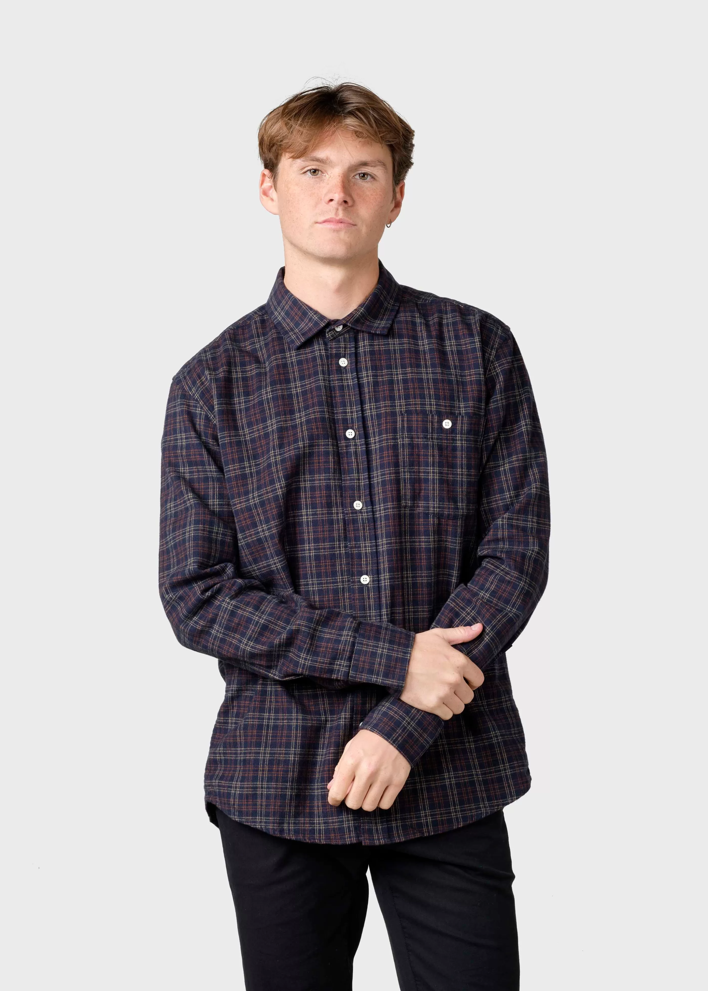 Klitmoller Collective Thor shirt - Navy/sand/brown check- Hemden