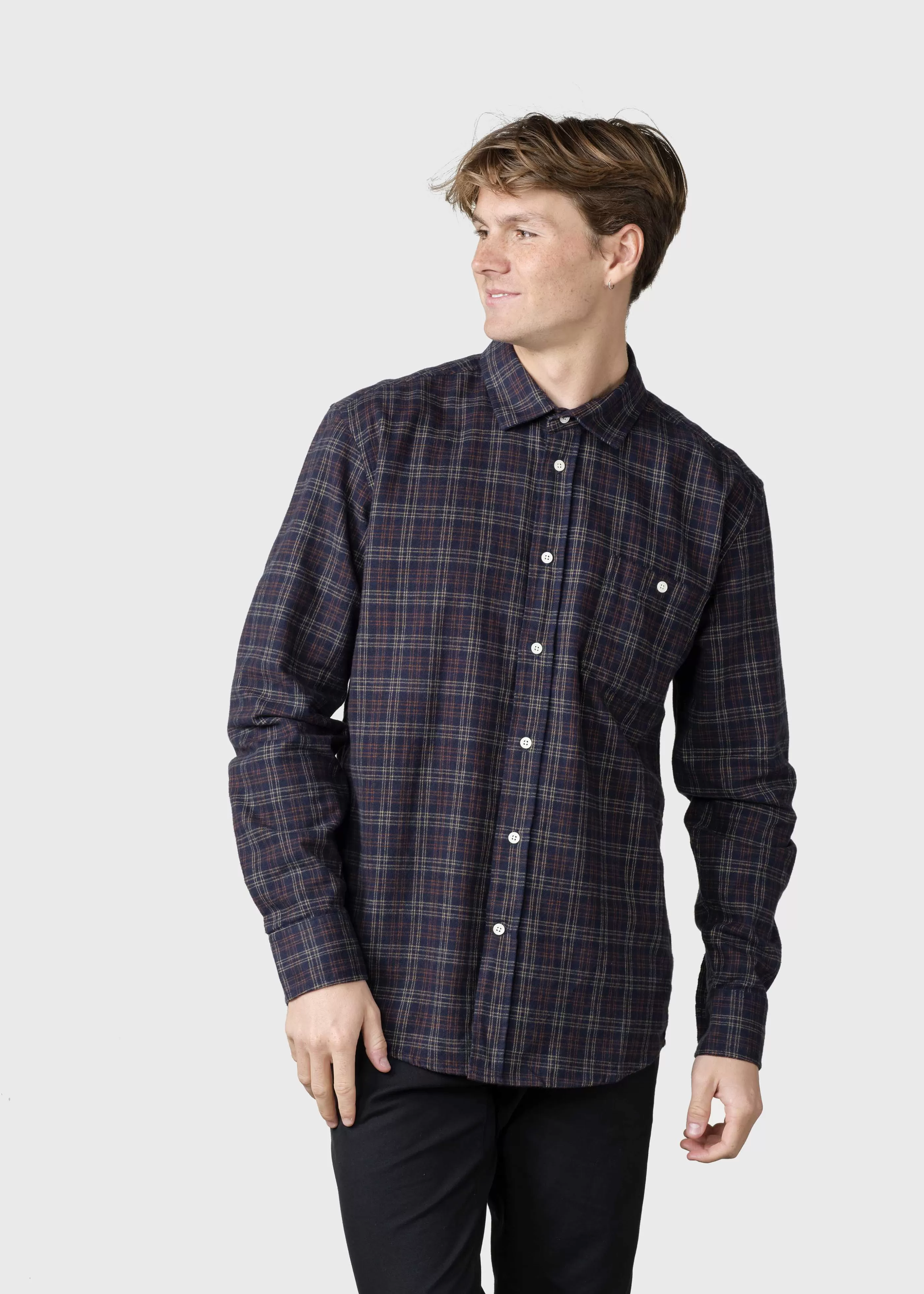 Klitmoller Collective Thor shirt - Navy/sand/brown check- Hemden