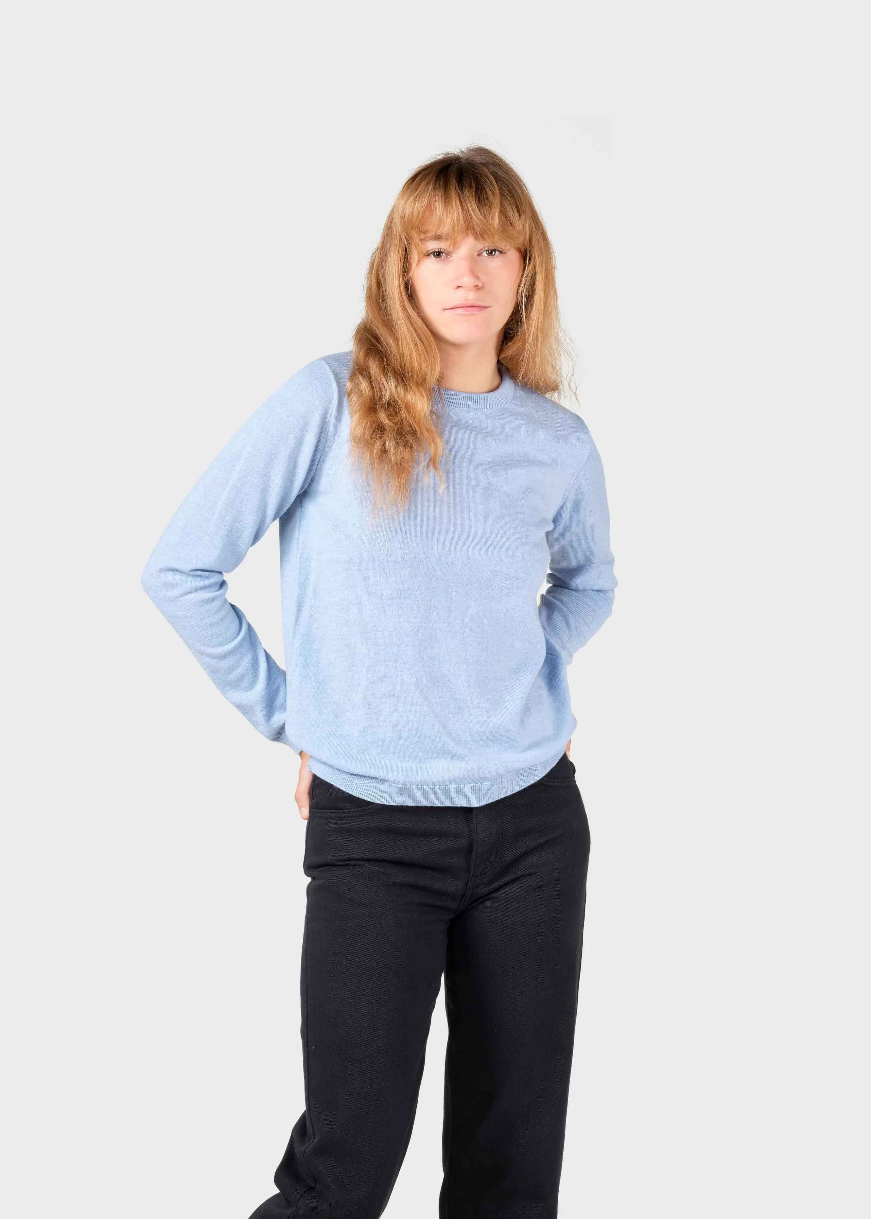 Klitmoller Collective Womens basic merino knit - Light blue- Strick