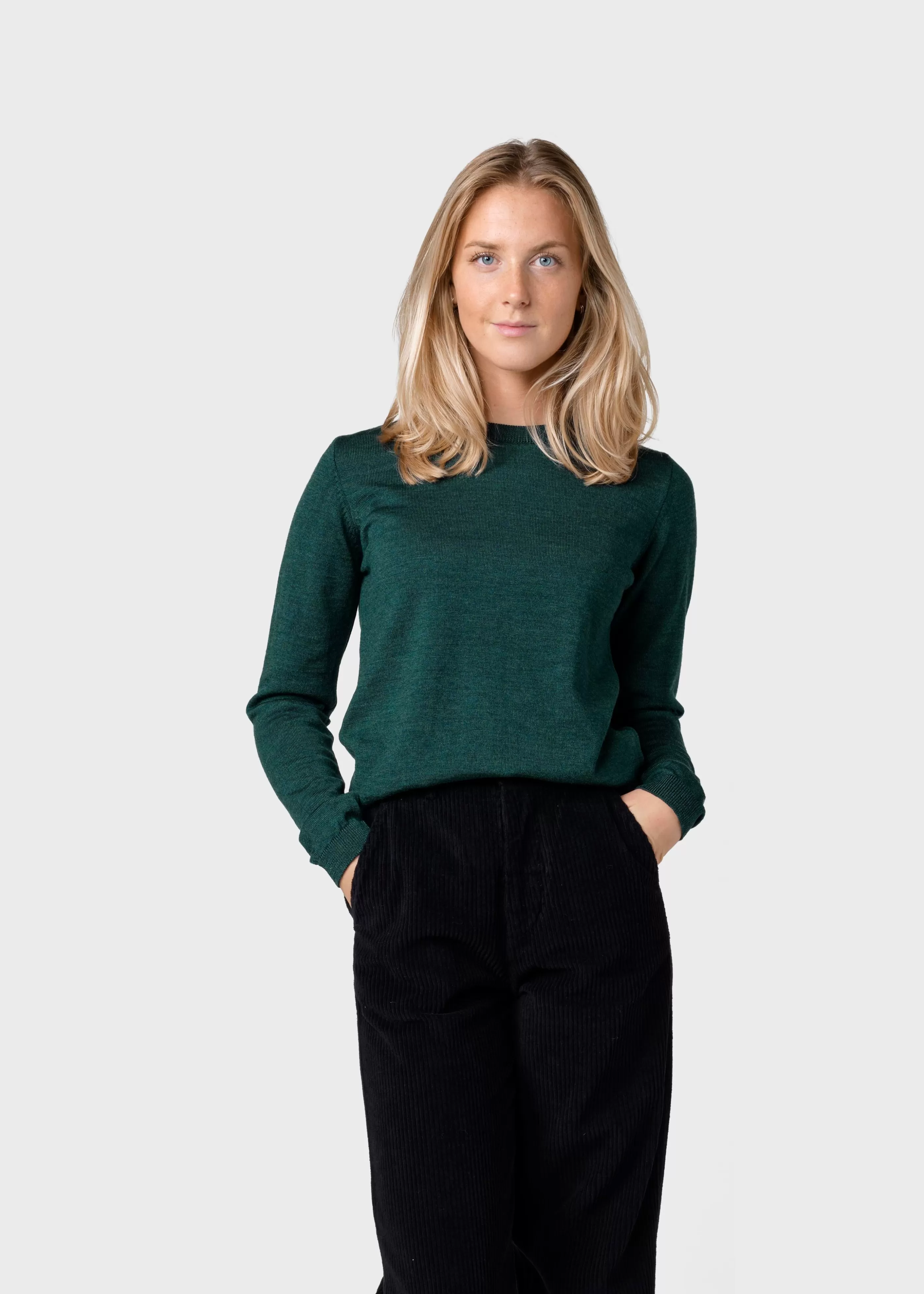 Klitmoller Collective Womens basic merino knit - Moss Green- Strick