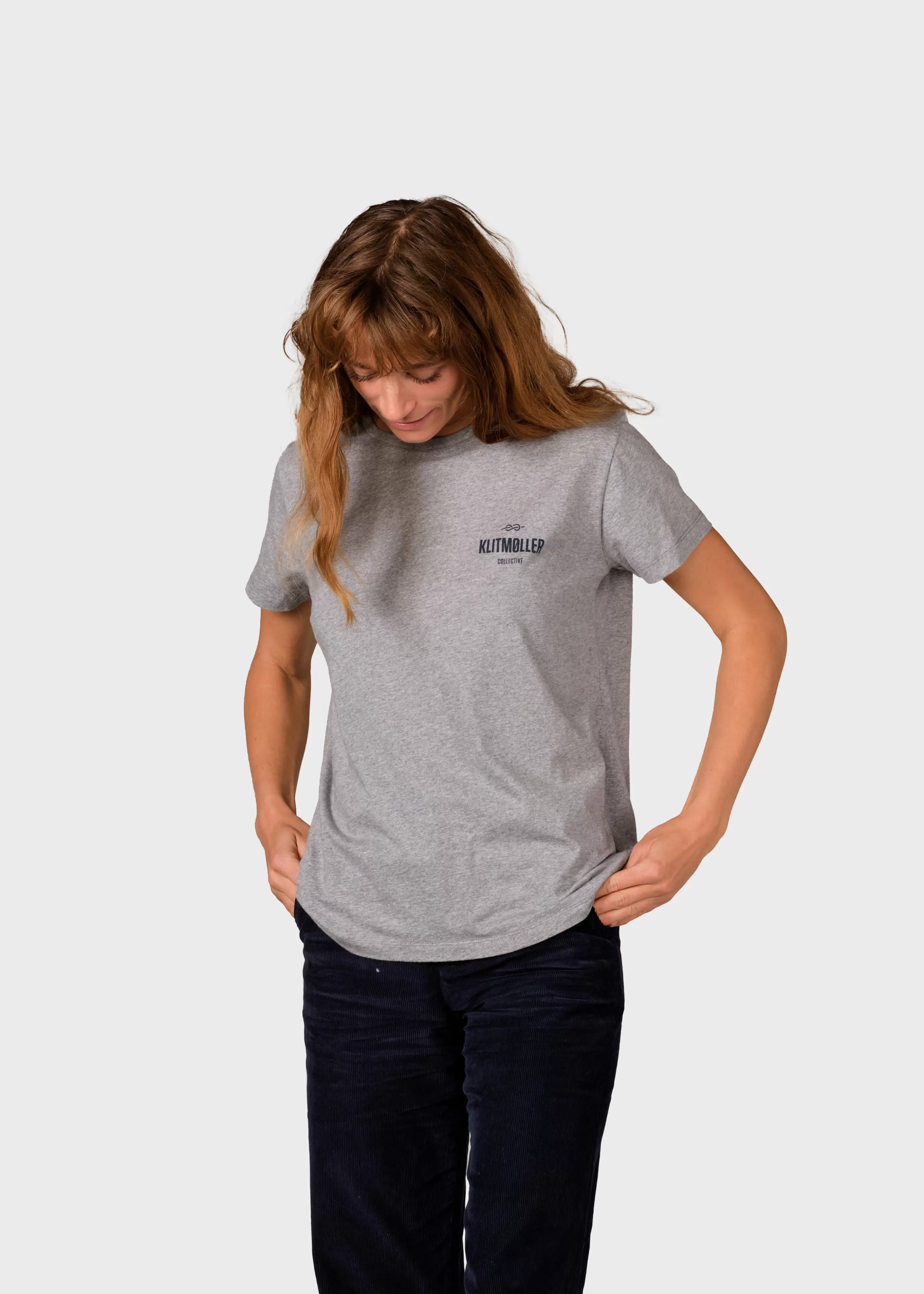 Klitmoller Collective Womens small logo tee - Grey melange- T-shirts