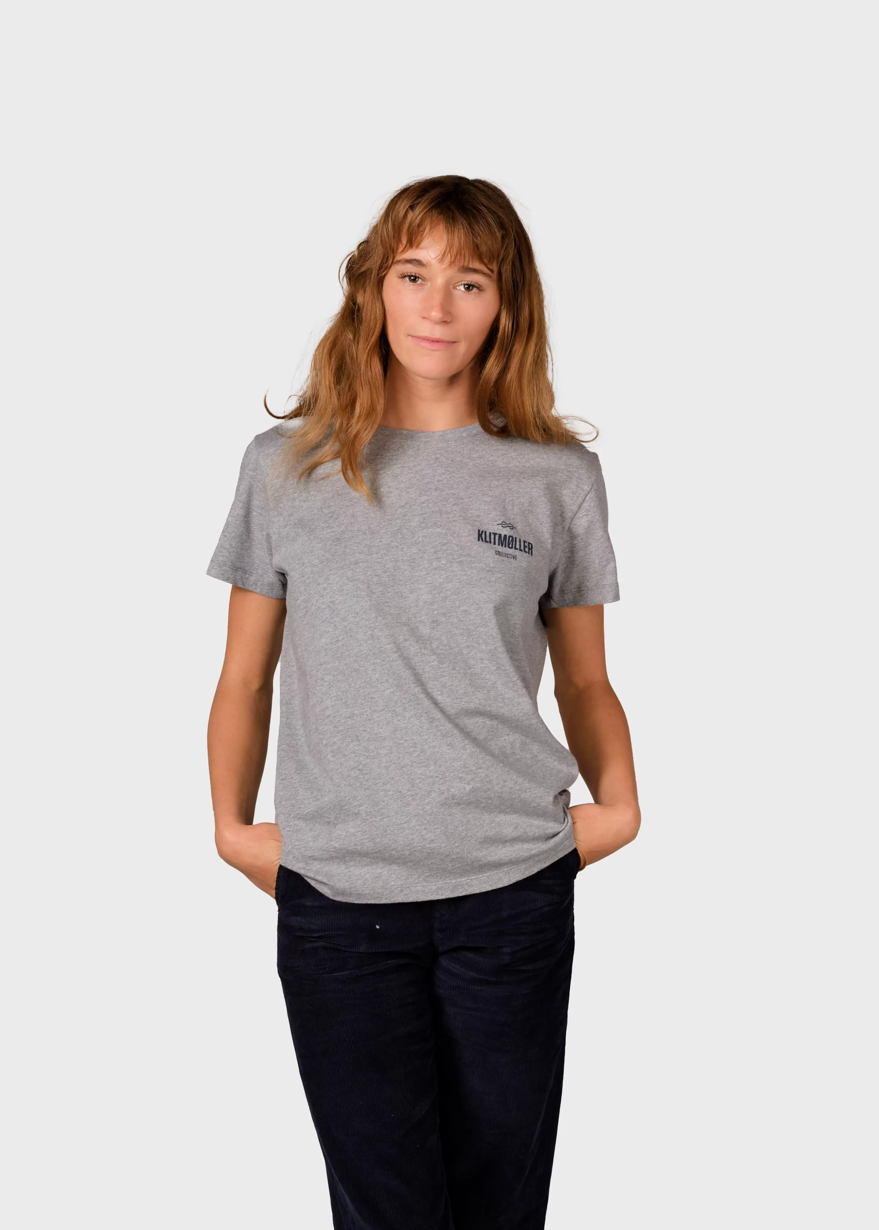 Klitmoller Collective Womens small logo tee - Grey melange- T-shirts